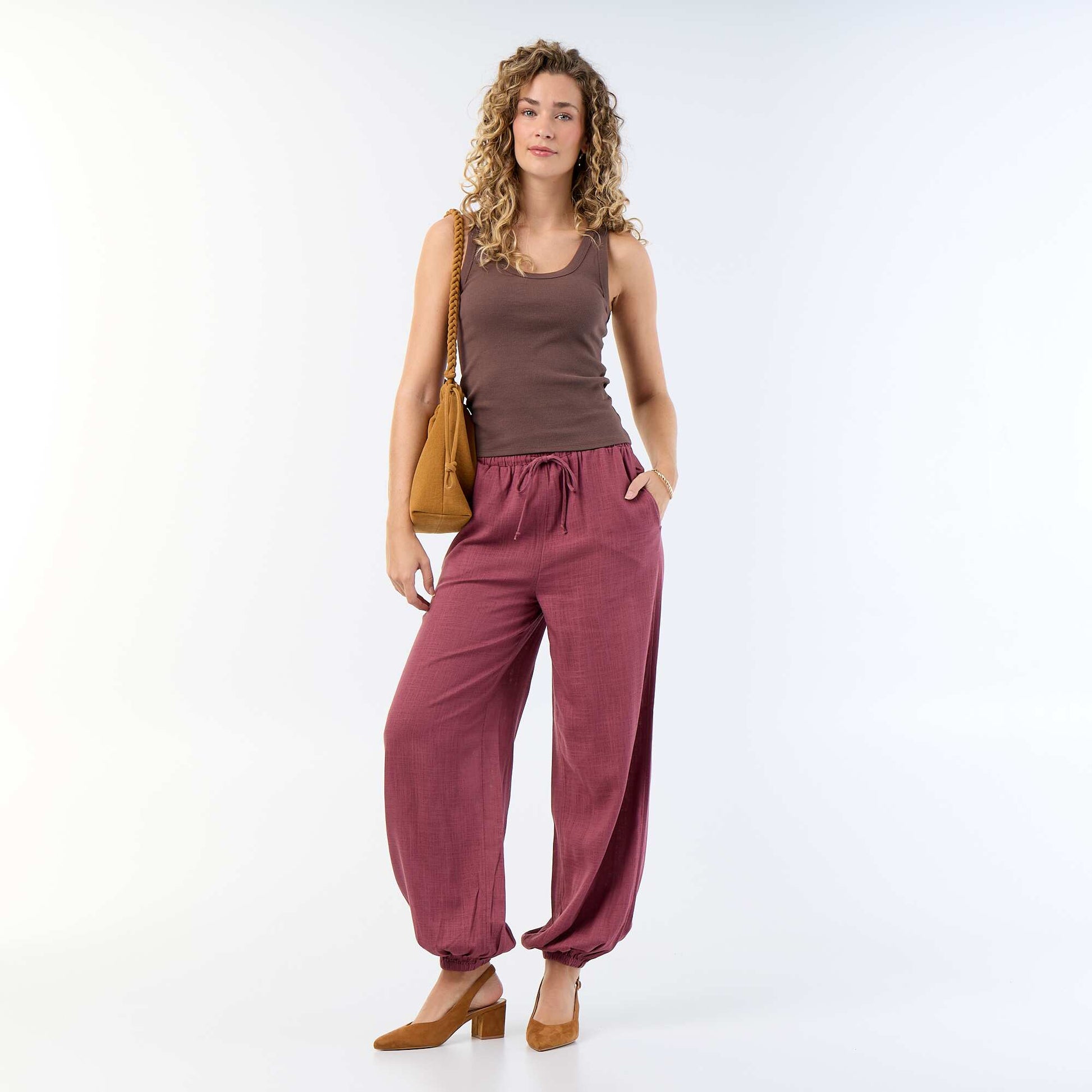 Ribbed basic tank top BROWN