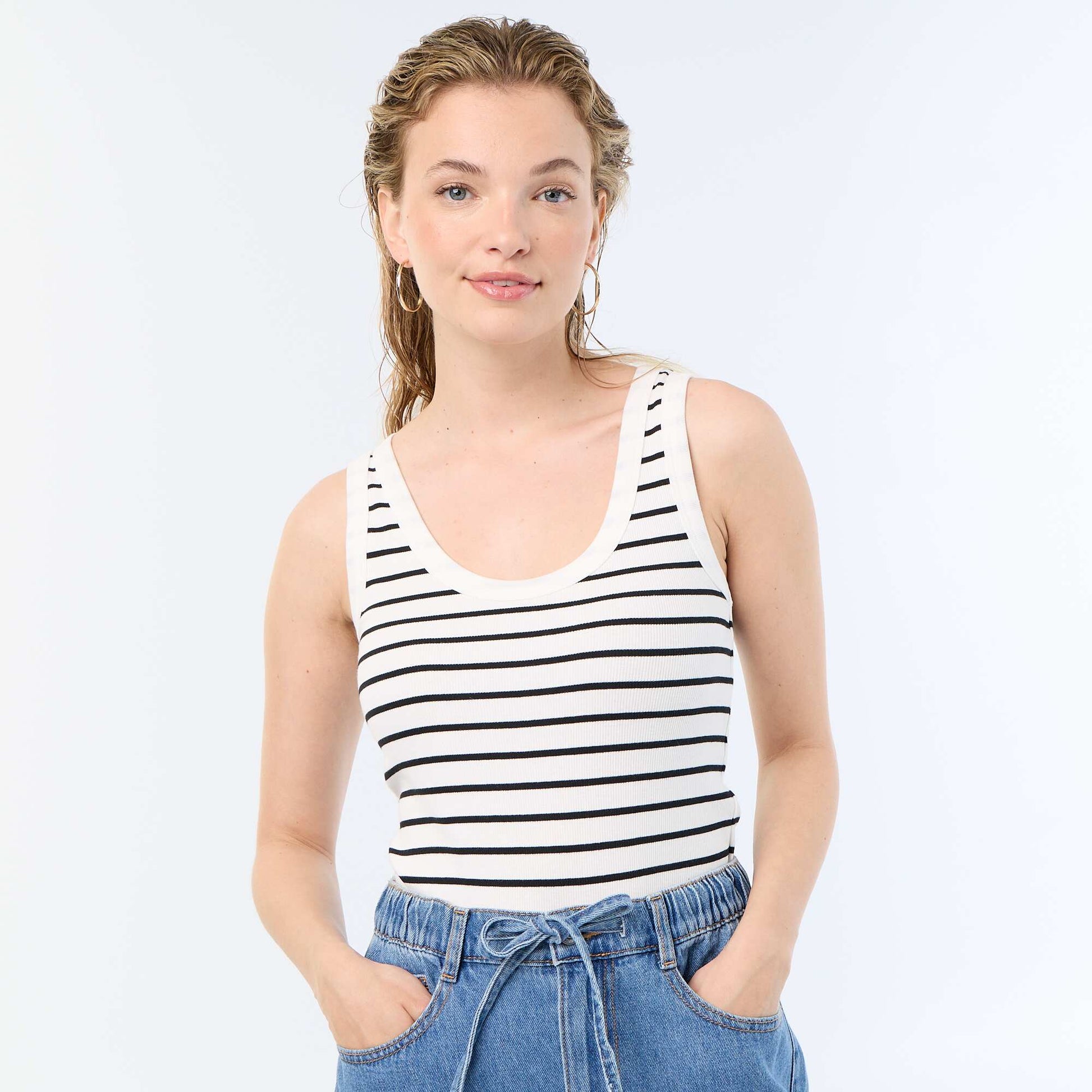 Ribbed basic tank top WHITE