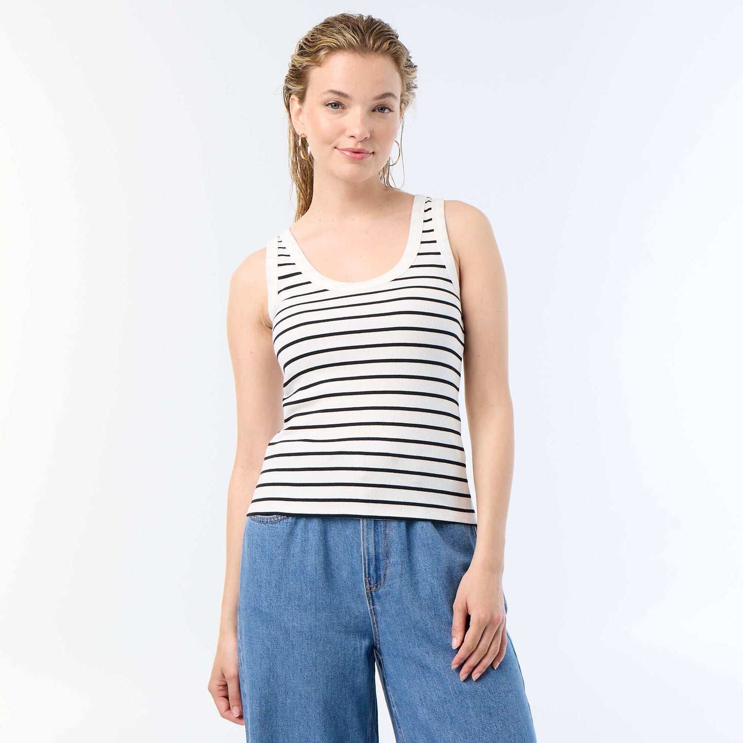 Ribbed basic tank top WHITE