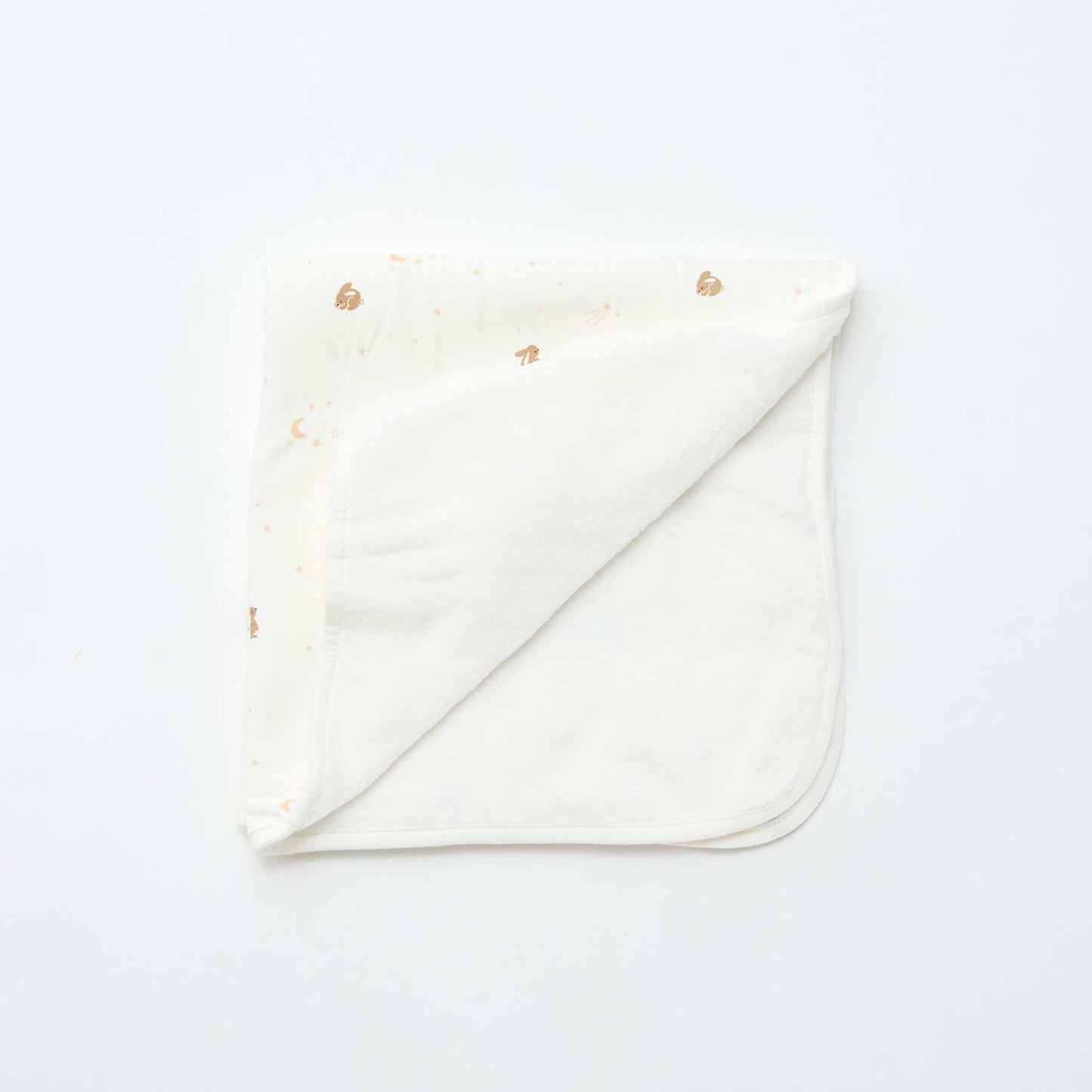 Jersey cotton and fleece printed blanket WHITE