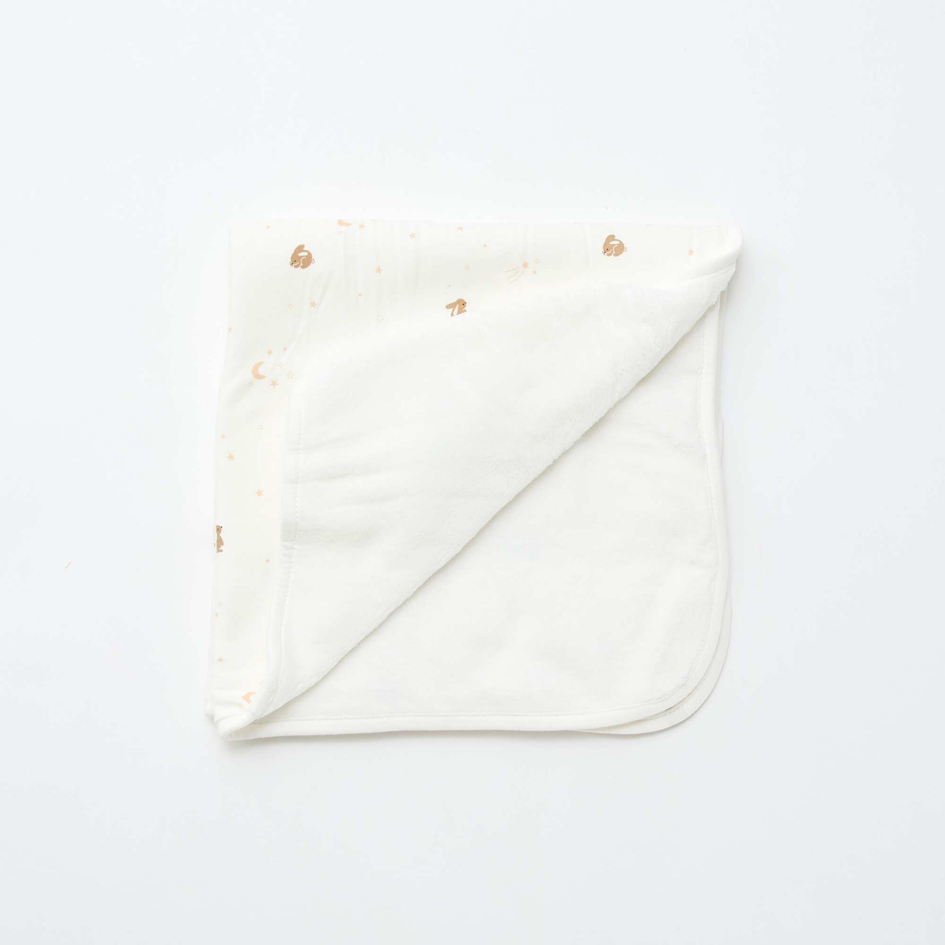 Jersey cotton and fleece printed blanket WHITE