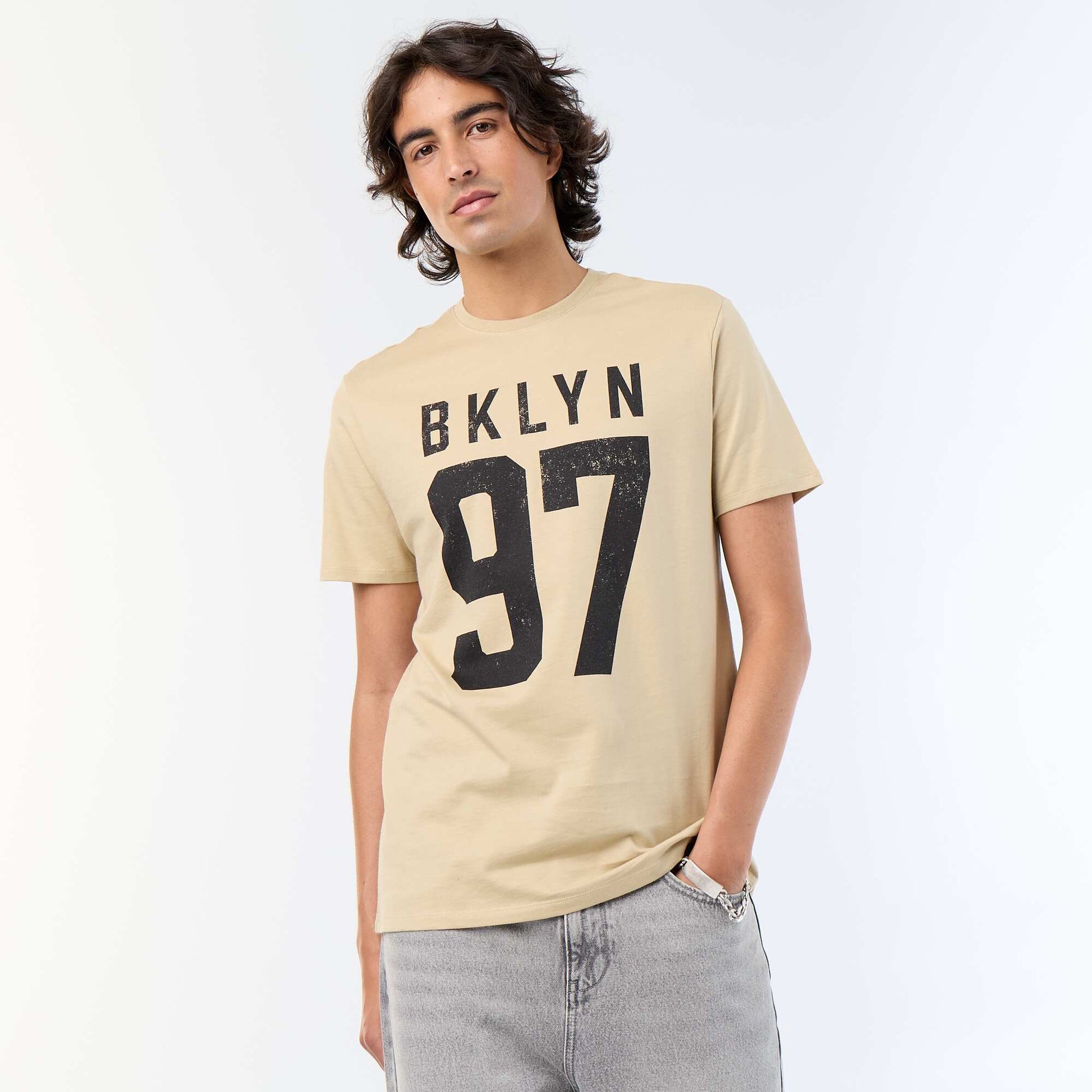 Printed Short-Sleeved T-Shirt BEIGE