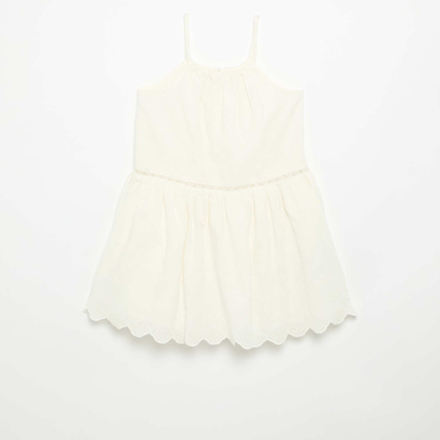 Embroidered Dress with Non-Adjustable Spaghetti Straps WHITE