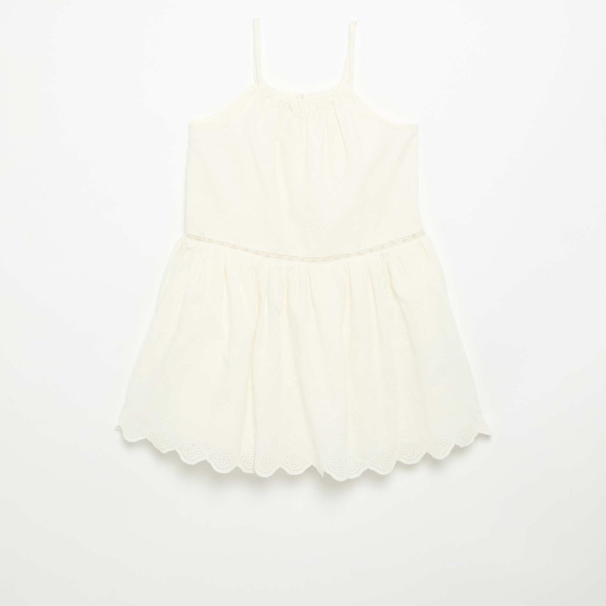 Embroidered Dress with Non-Adjustable Spaghetti Straps WHITE