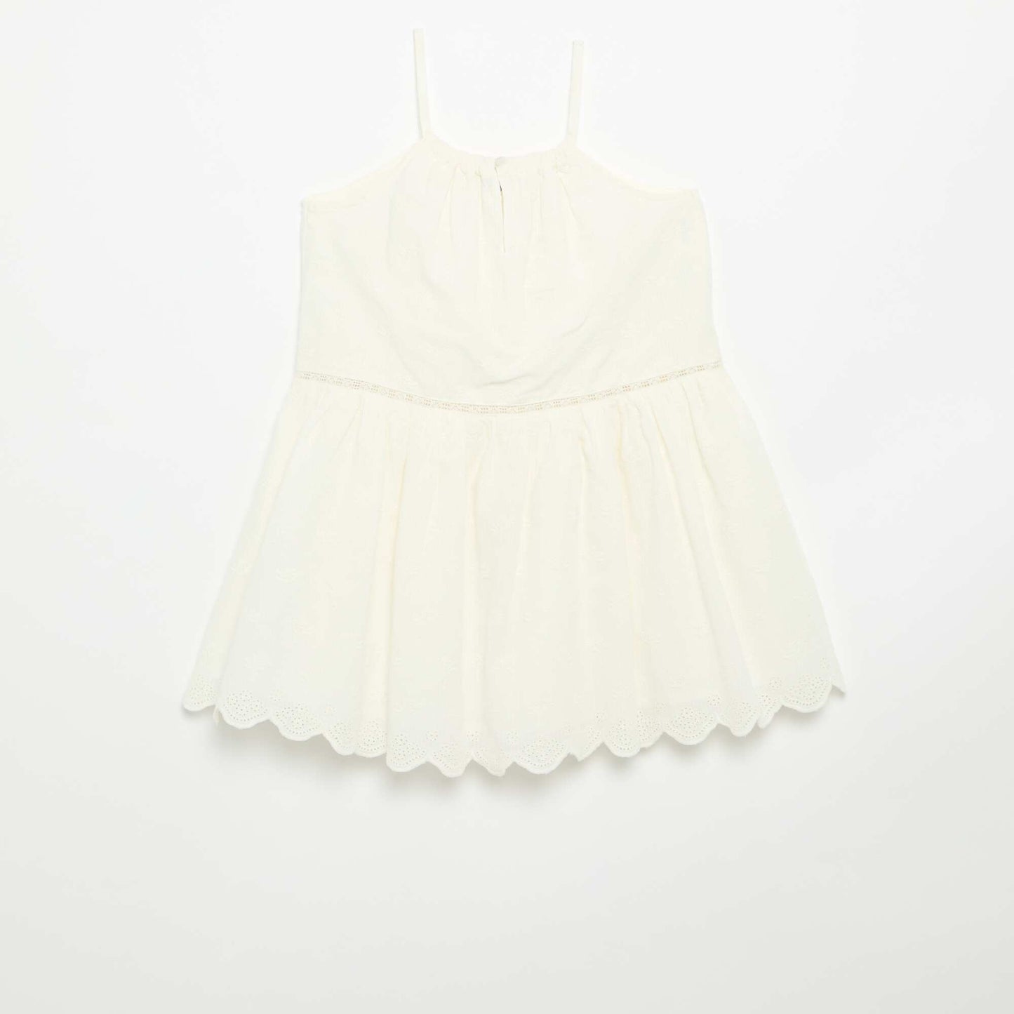 Embroidered Dress with Non-Adjustable Spaghetti Straps WHITE