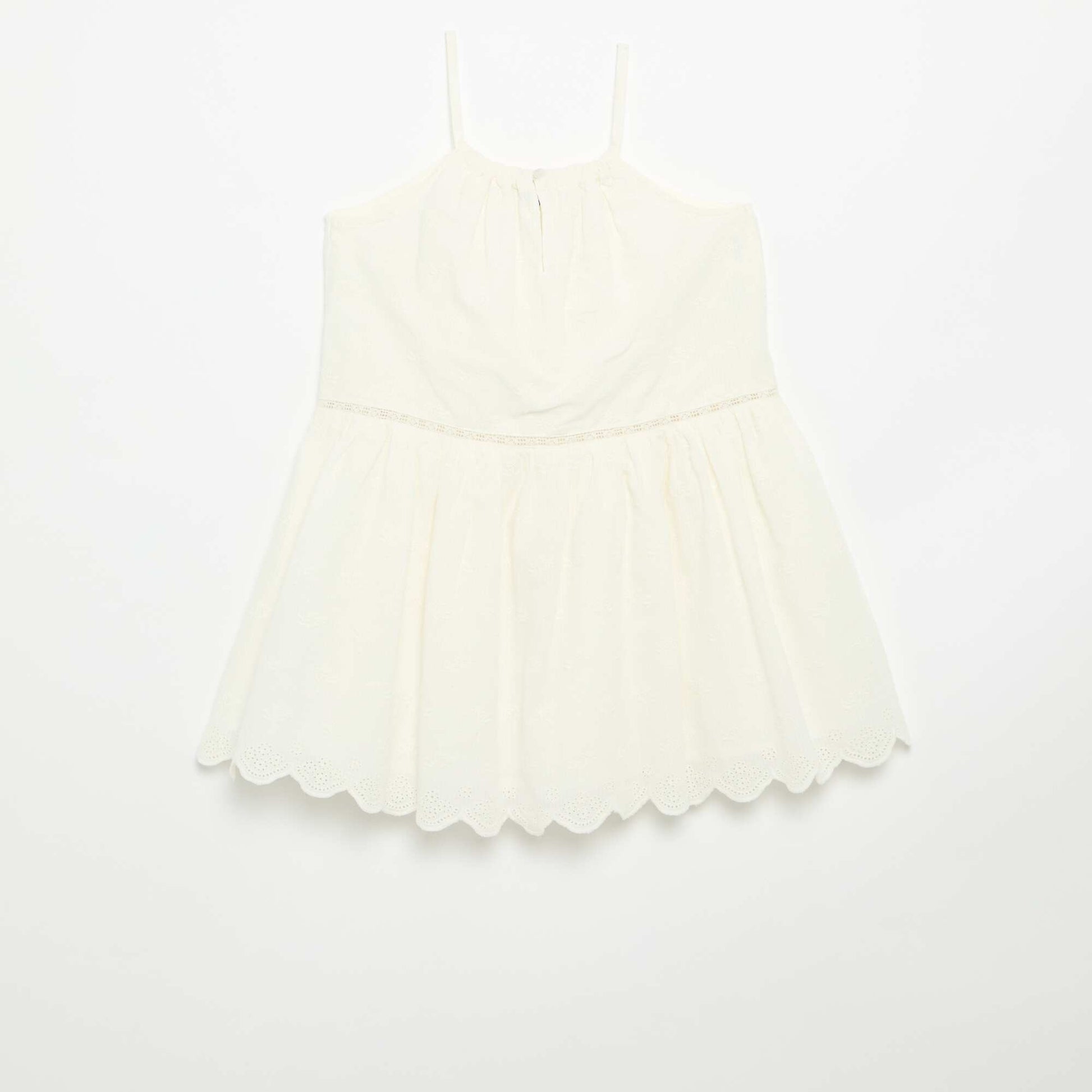 Embroidered Dress with Non-Adjustable Spaghetti Straps WHITE