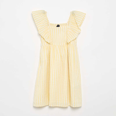 Yellow Striped Dress with Ruffled Sleeves YELLOW