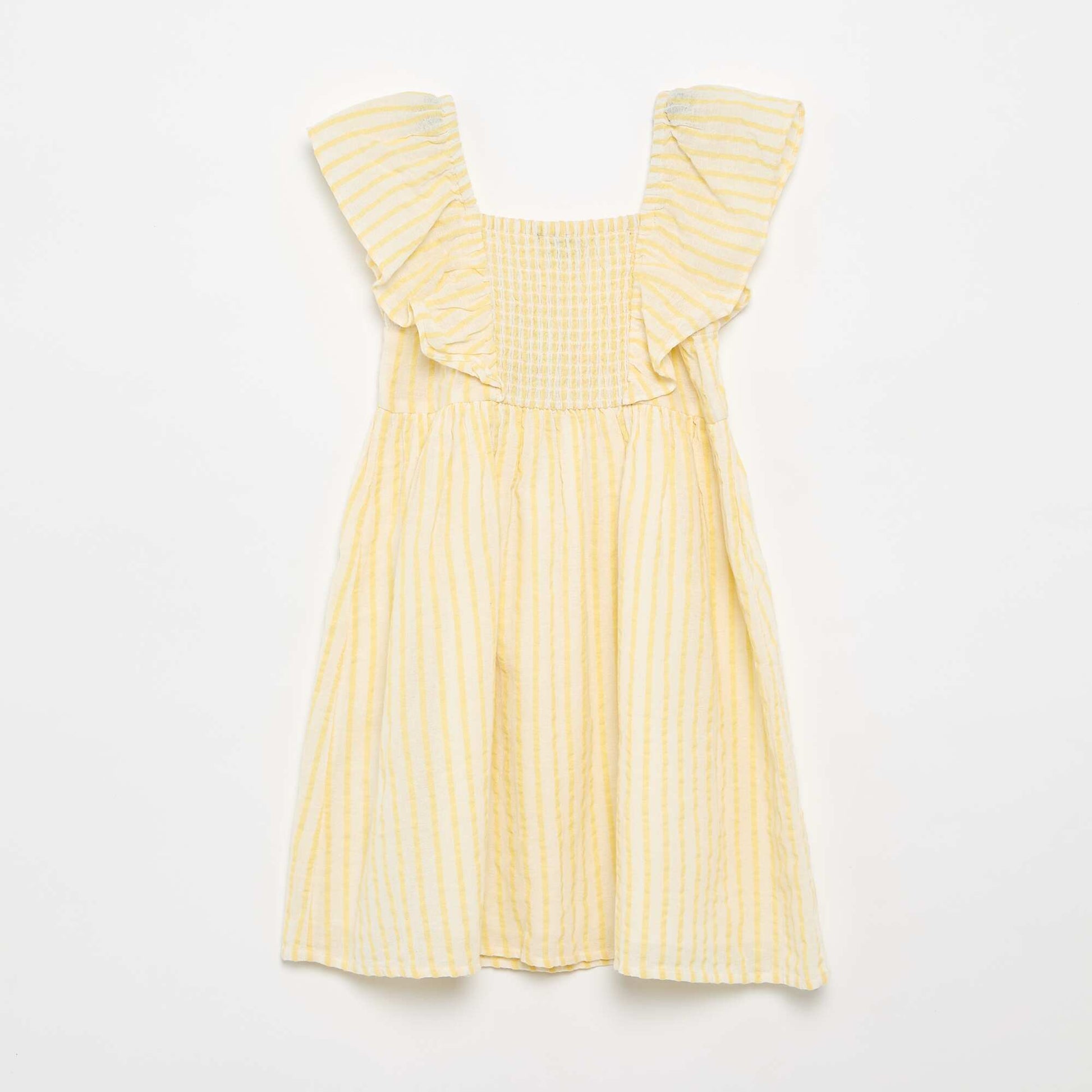 Yellow Striped Dress with Ruffled Sleeves YELLOW