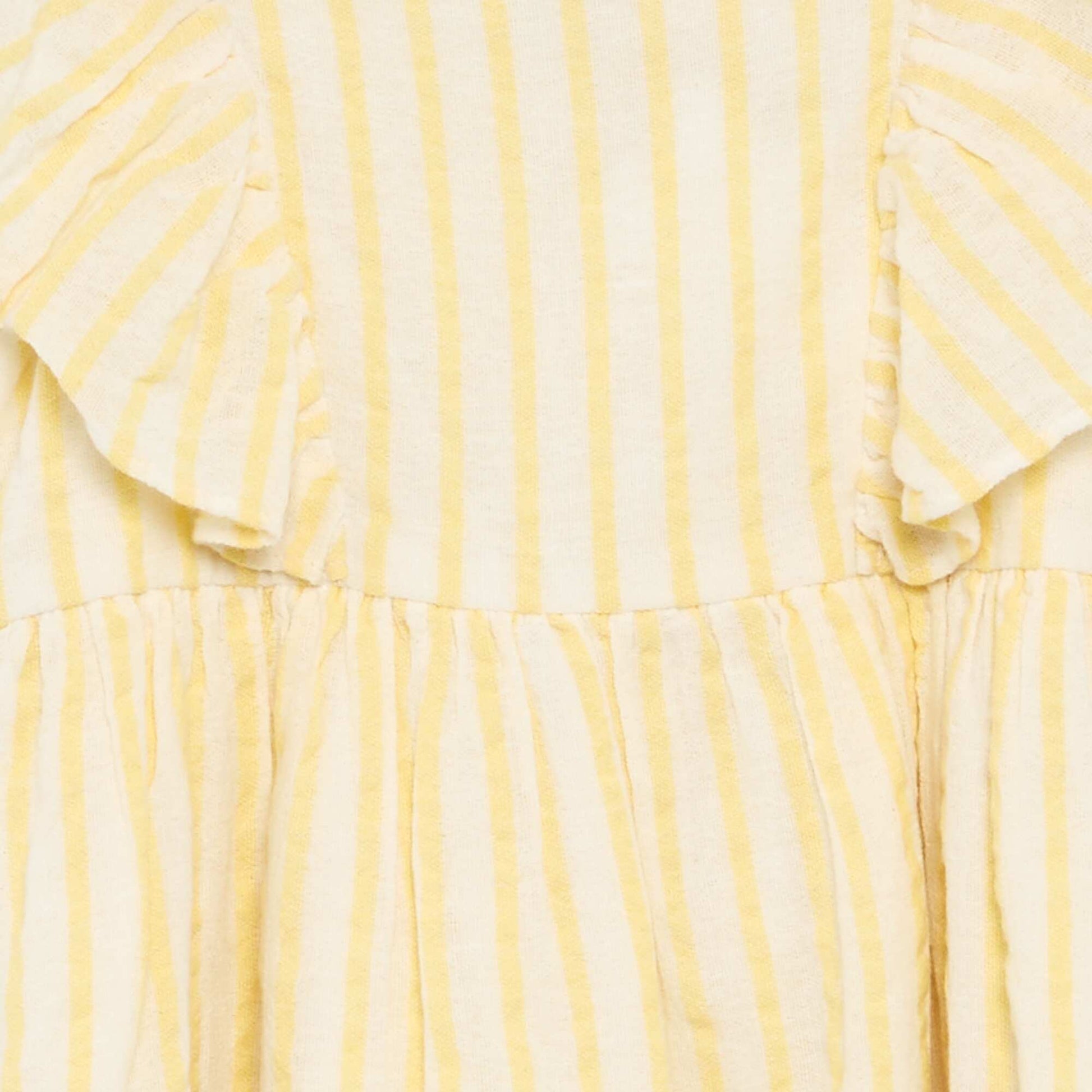 Yellow Striped Dress with Ruffled Sleeves YELLOW