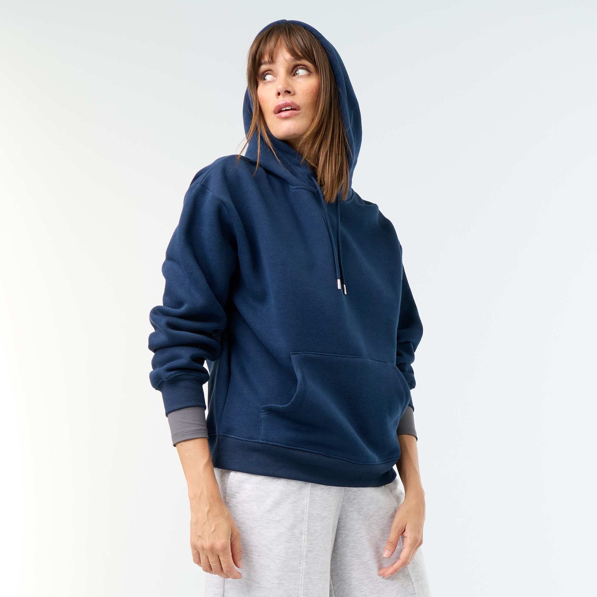 Plain hooded sweatshirt with kangaroo pocket BLUE