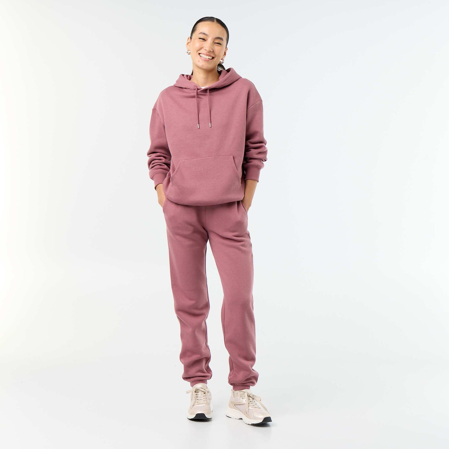 Plain hooded sweatshirt with kangaroo pocket PINK