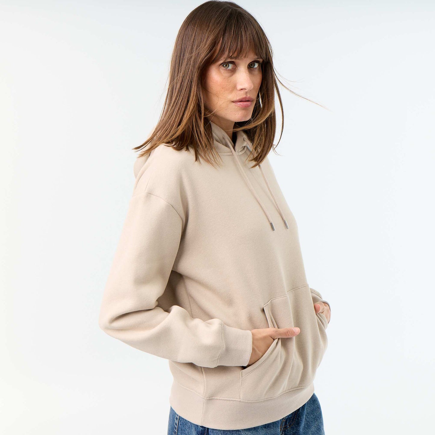 Plain hoodie with kangaroo pocket BEIGE