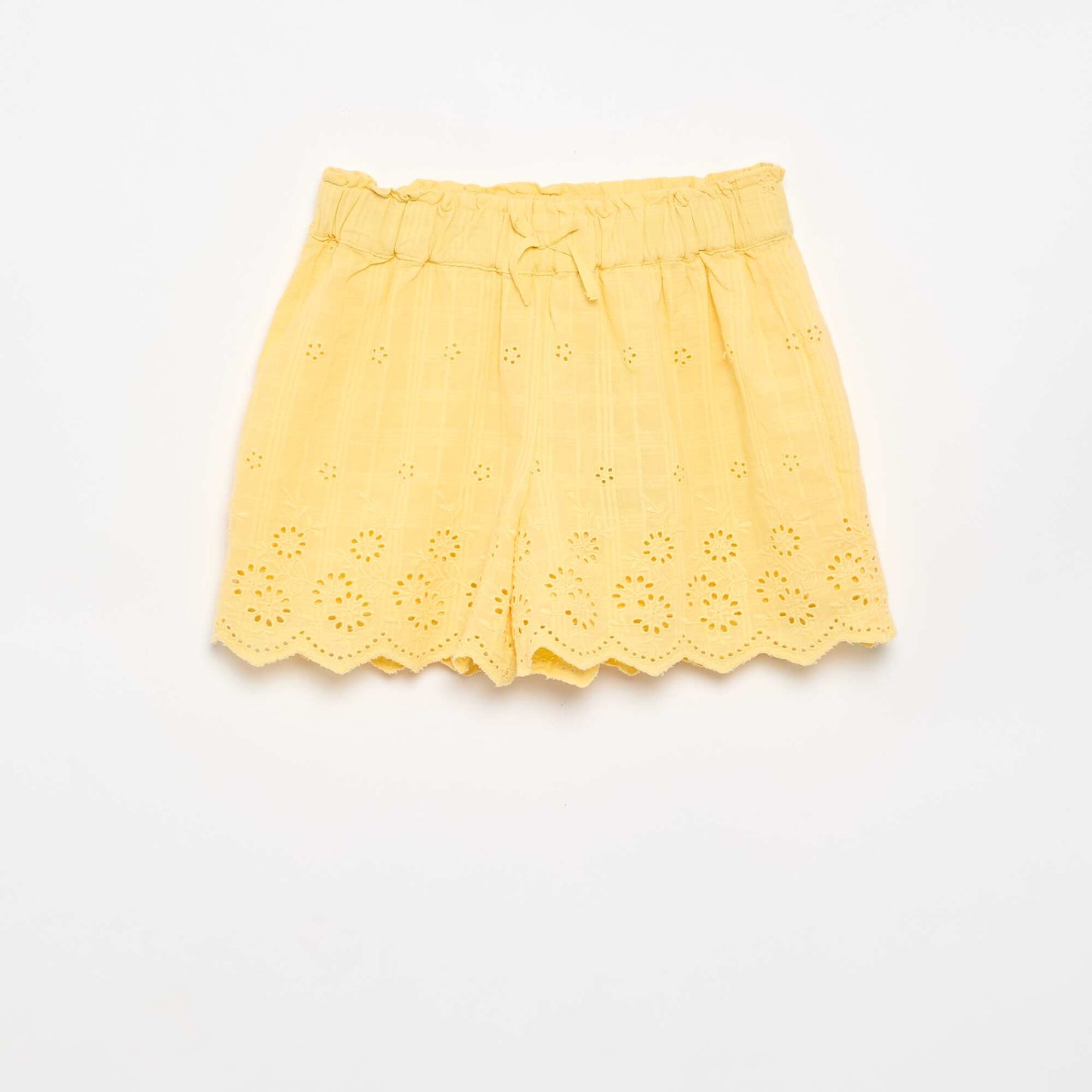 Plain shorts with eyelet embroidery YELLOW
