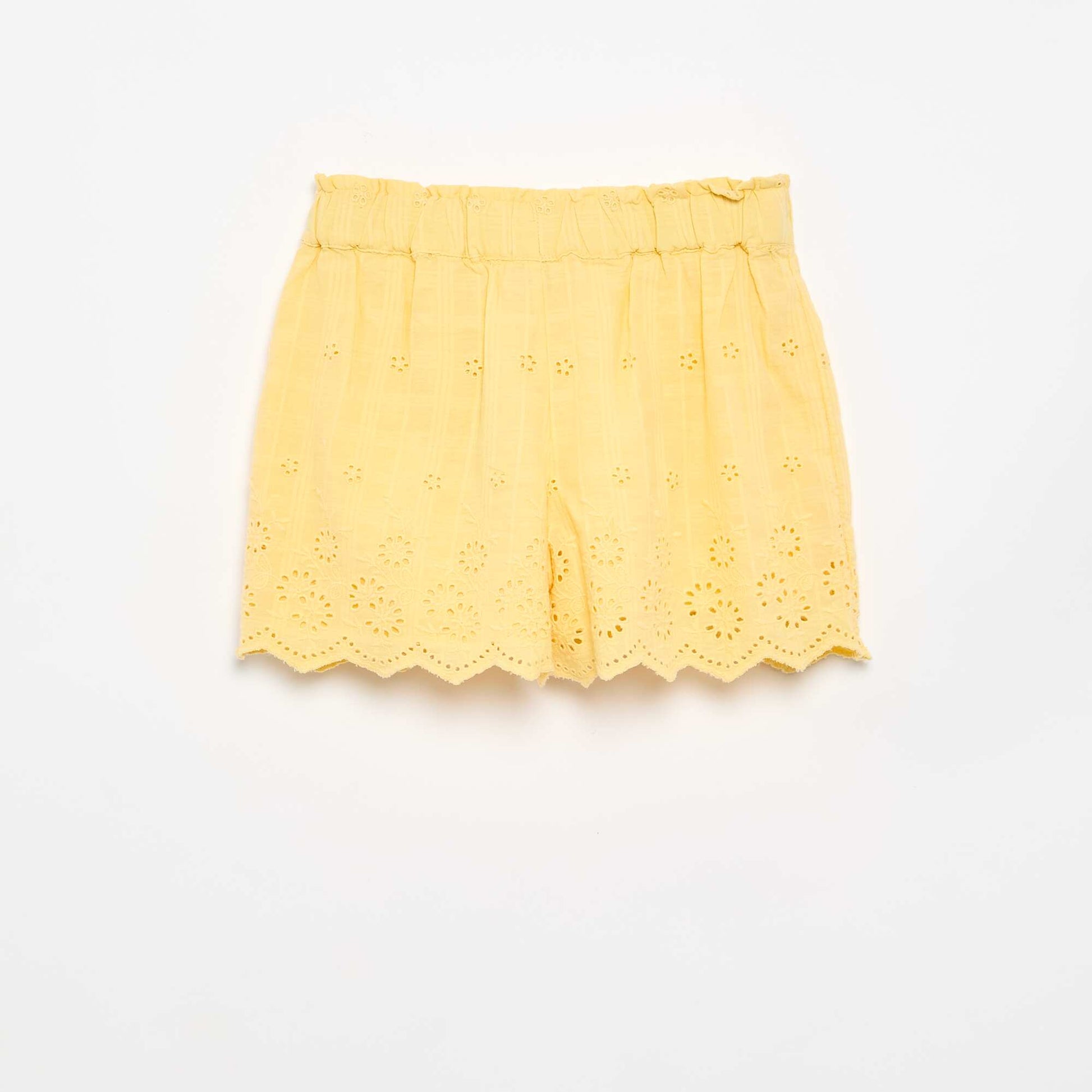 Plain shorts with eyelet embroidery YELLOW