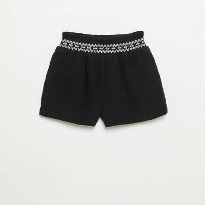 Embroidered Cotton Gauze Shorts BLACK