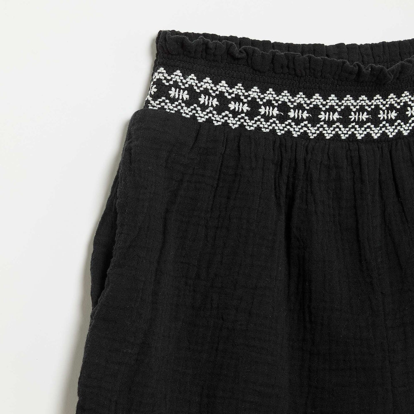 Embroidered Cotton Gauze Shorts BLACK