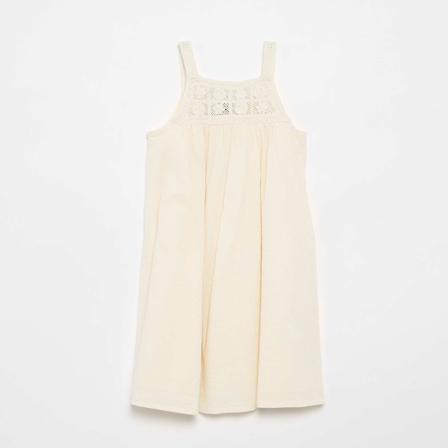 Crochet and Crêpe Fabric Dress WHITE