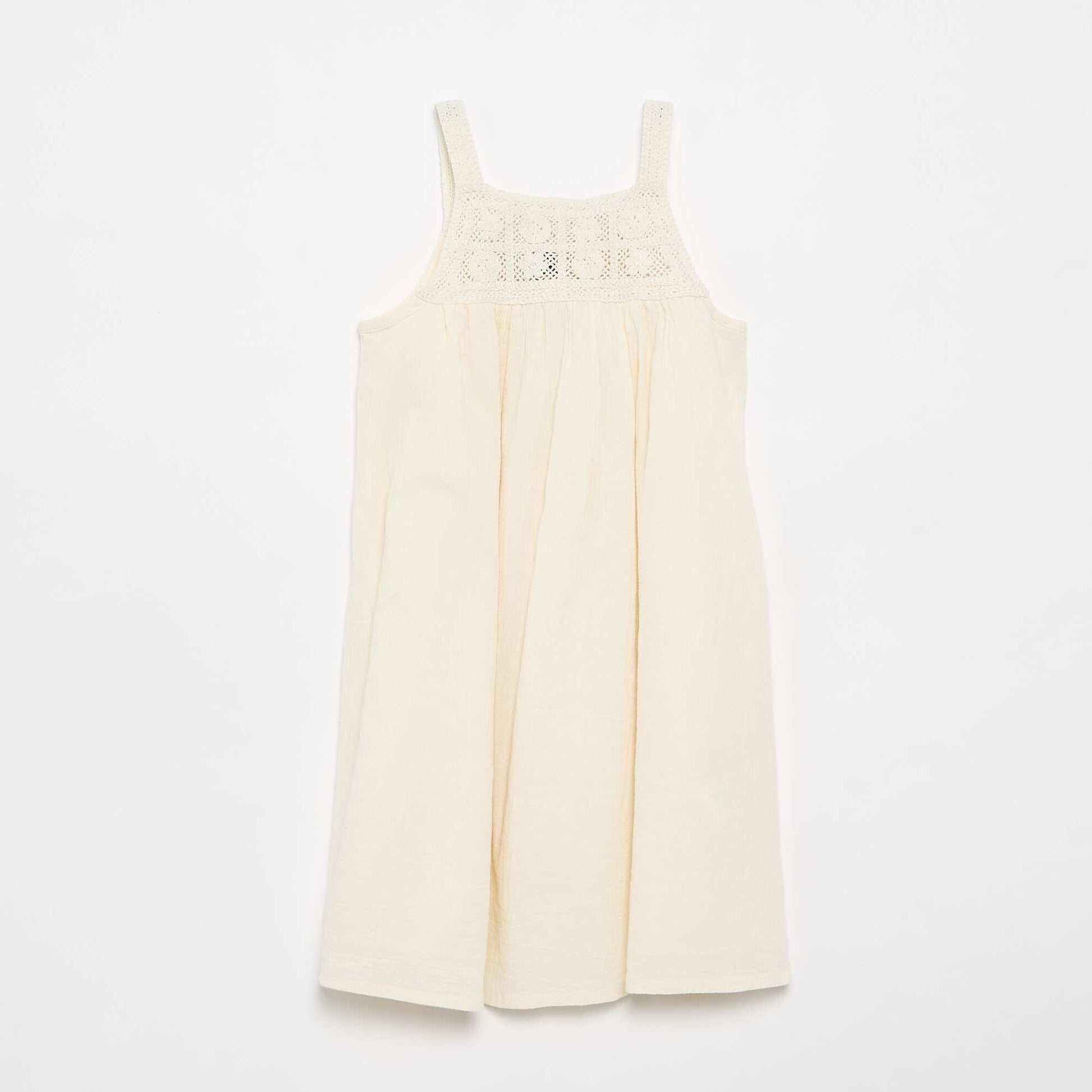 Crochet and Crêpe Fabric Dress WHITE