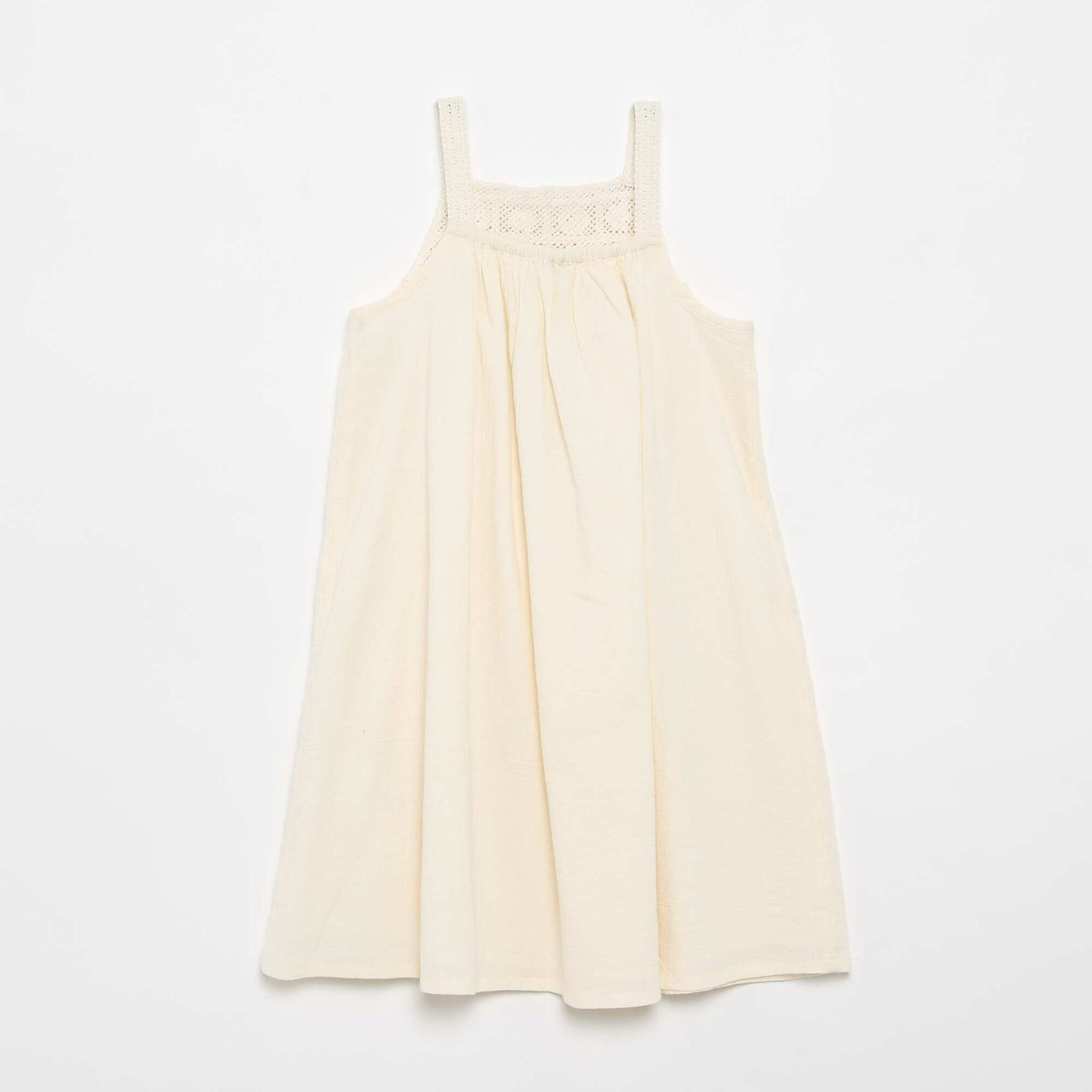 Crochet and Crêpe Fabric Dress WHITE