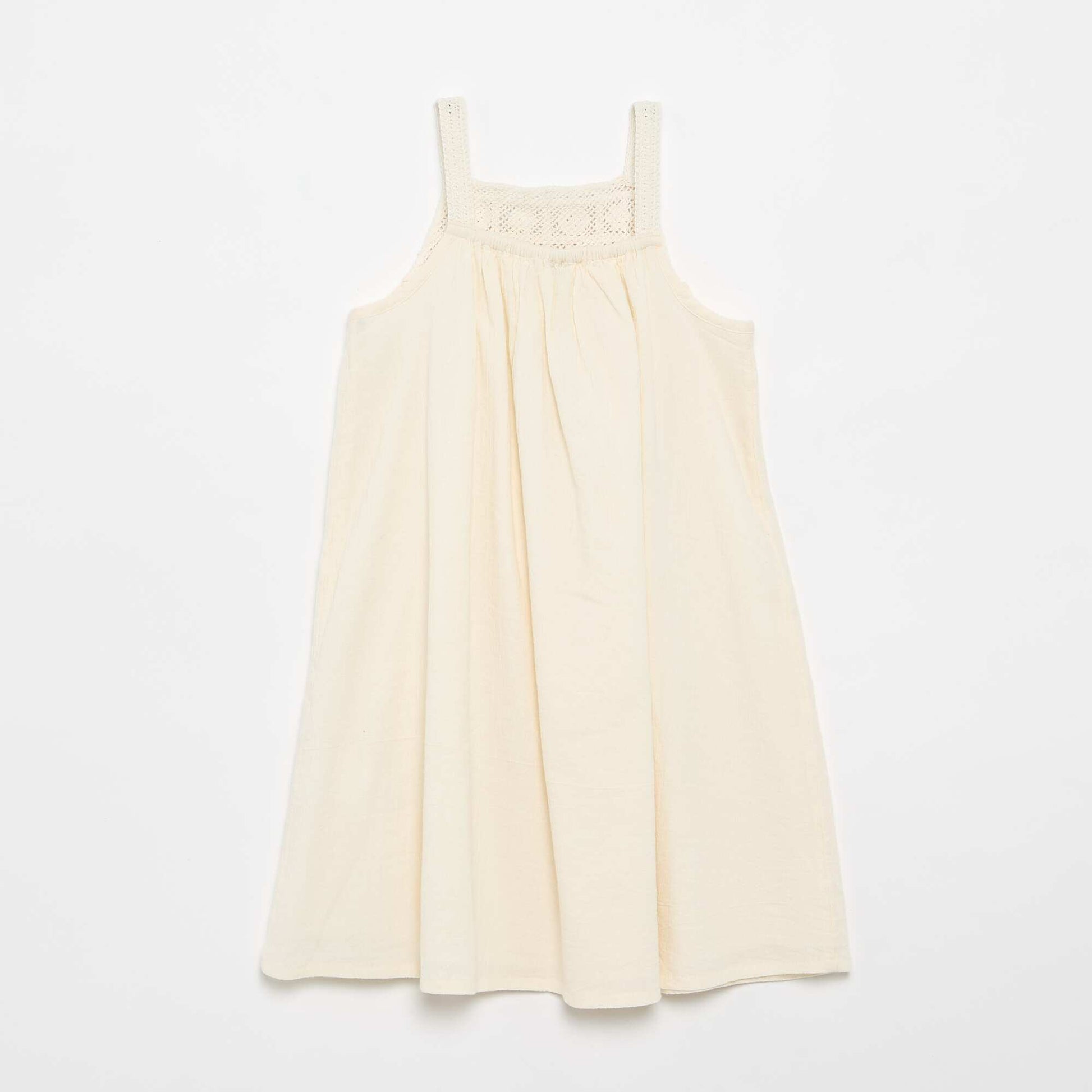 Crochet and Crêpe Fabric Dress WHITE