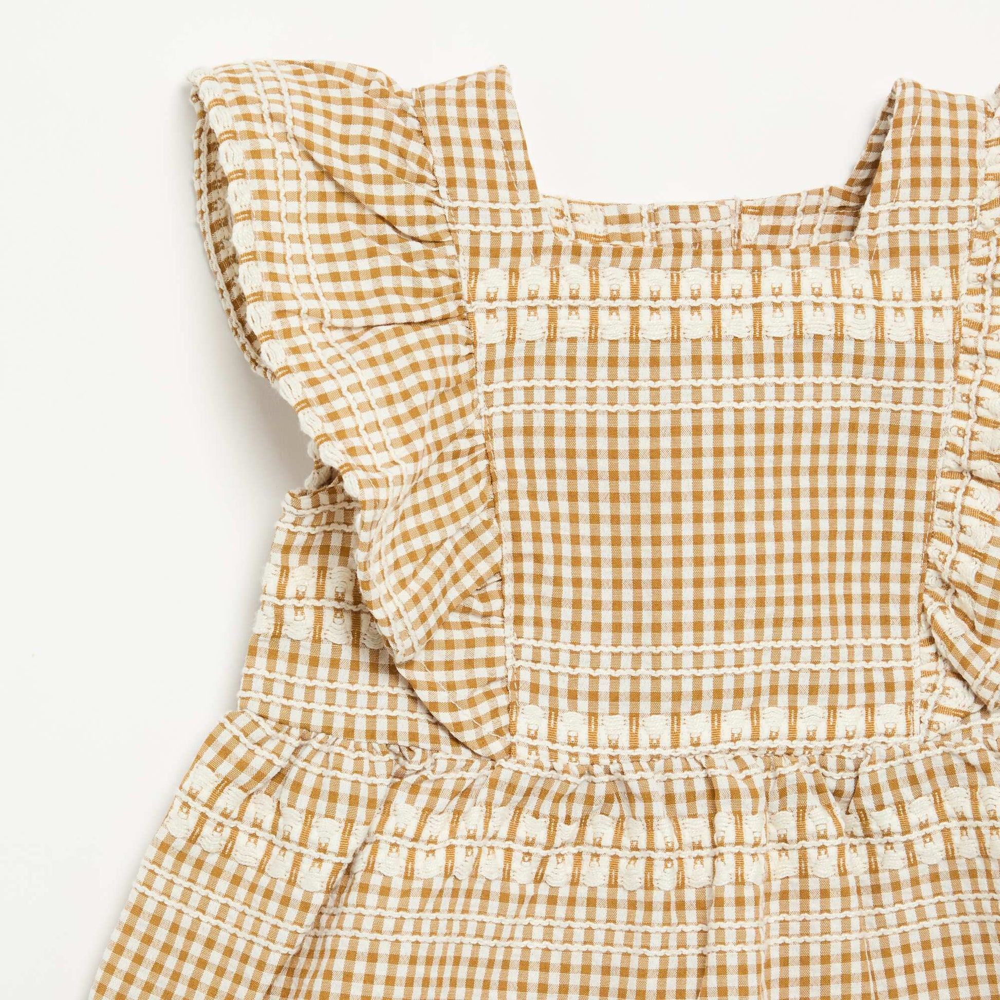 Ruffled checked dress BROWN