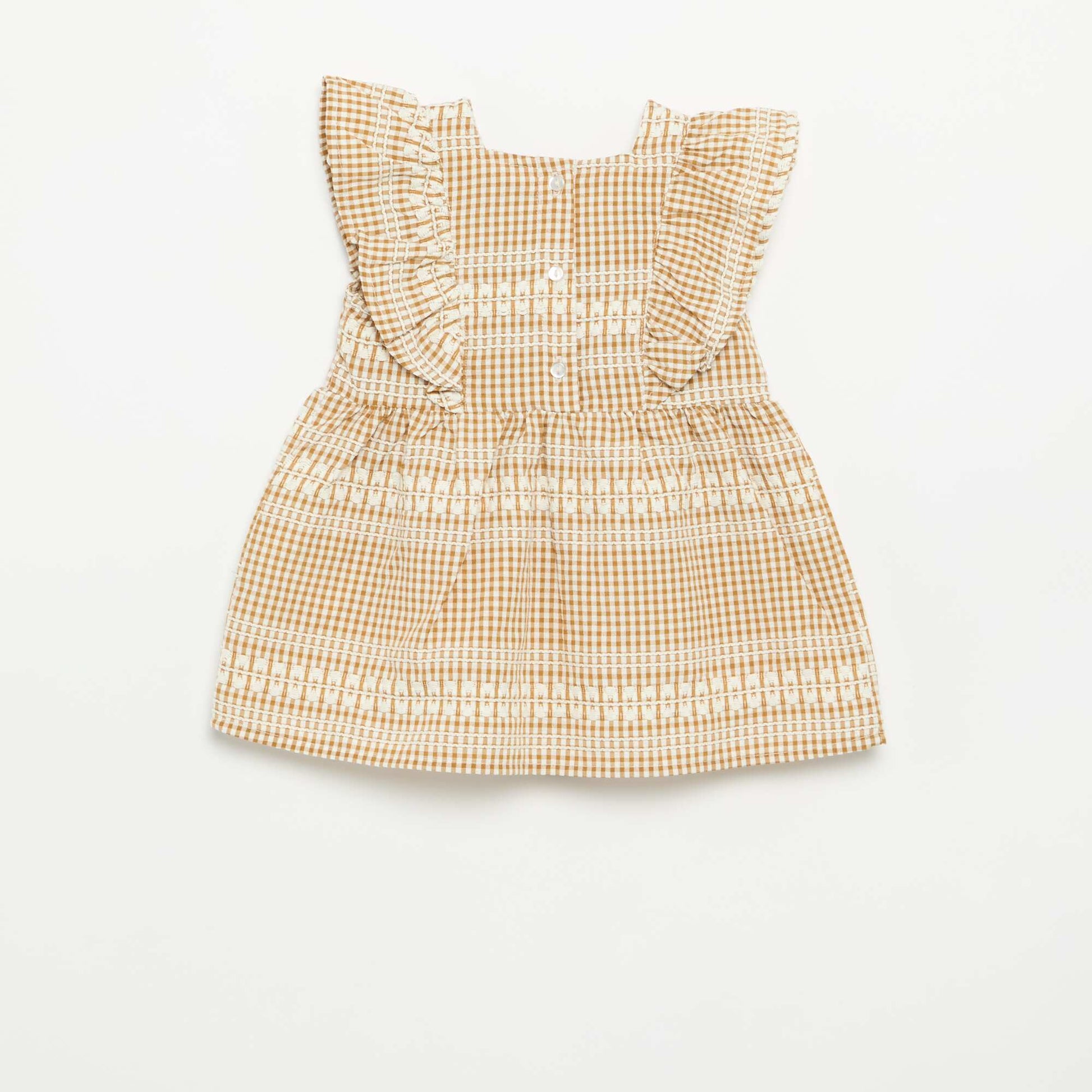 Ruffled checked dress BROWN