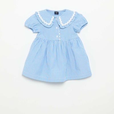 Poplin Short-Sleeved Dress with Peter Pan Collar BLUE