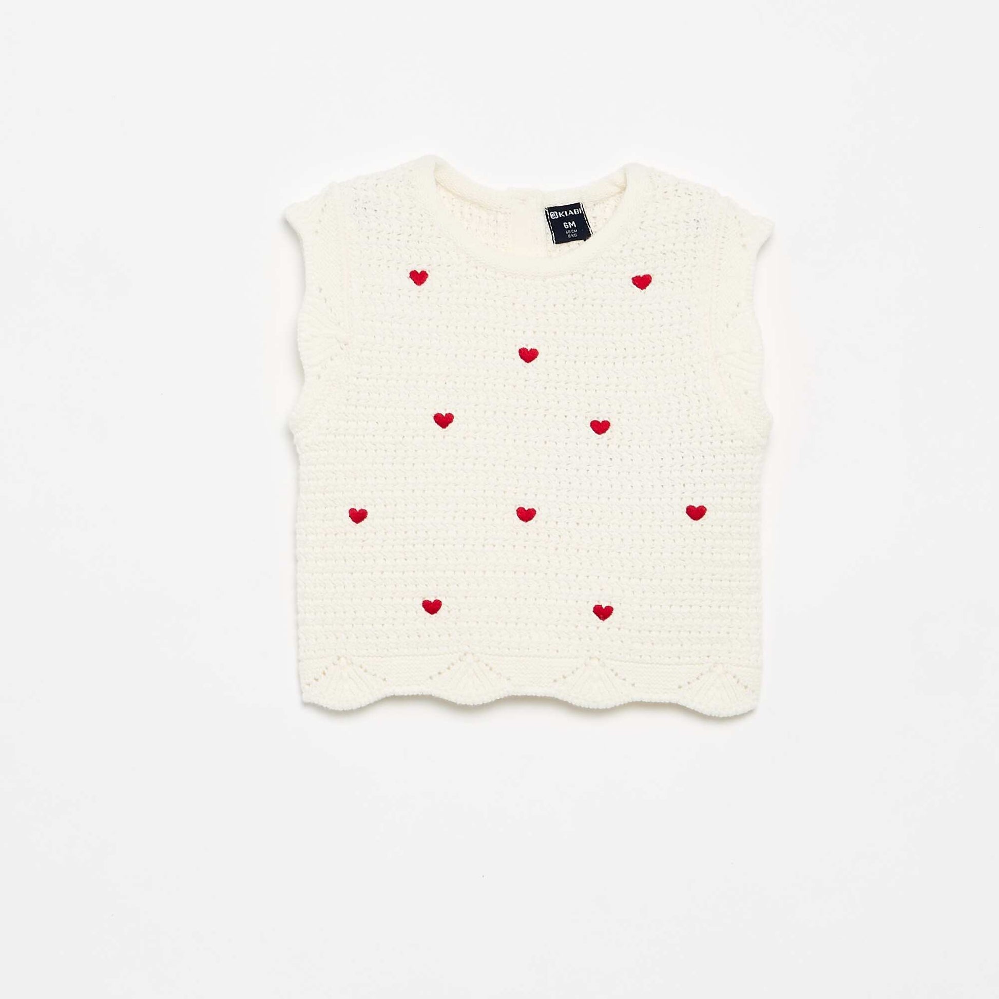Knitted sweater with \'heart\' motif embroidery WHITE