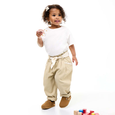 Twill Trousers with Tie Belt BEIGE