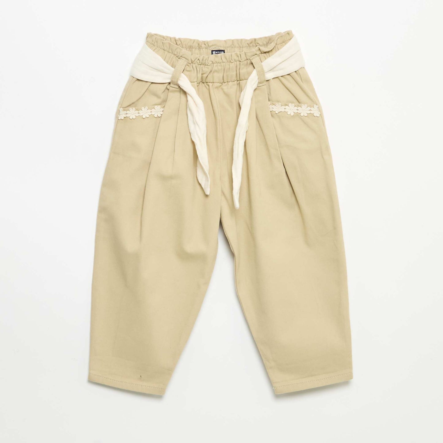 Twill Trousers with Tie Belt BEIGE