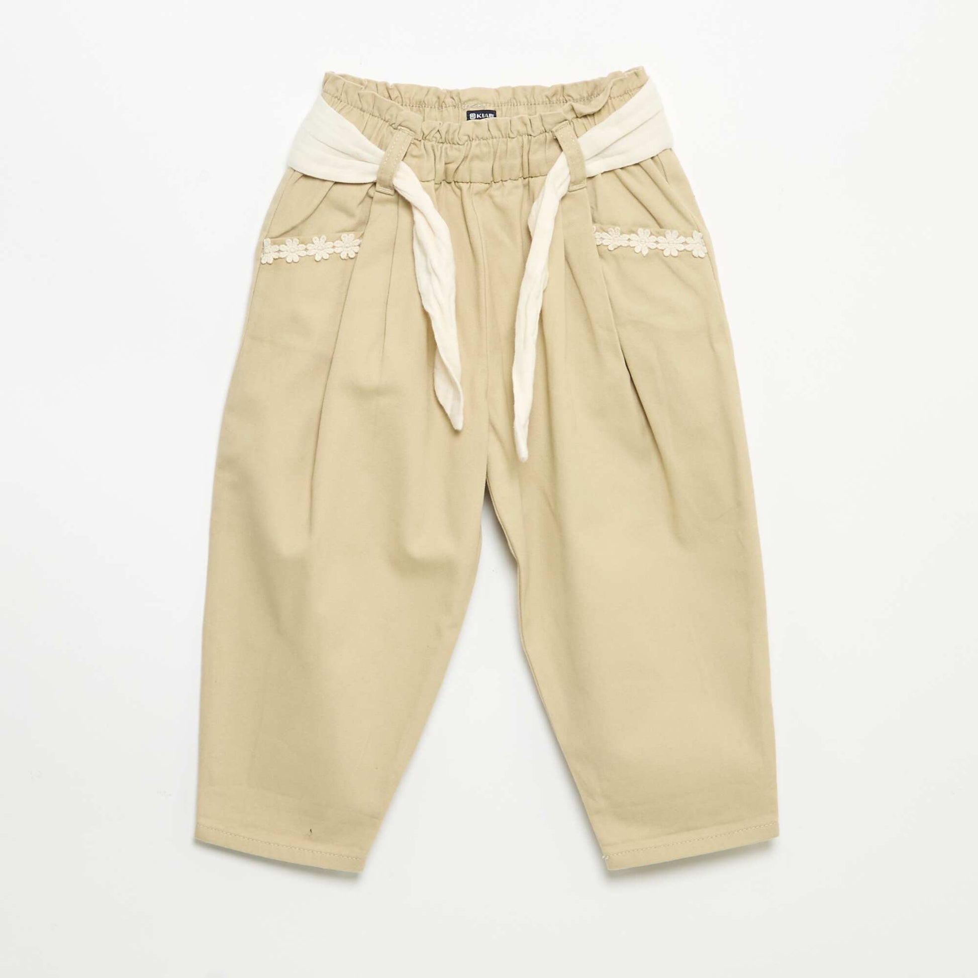 Twill Trousers with Tie Belt BEIGE