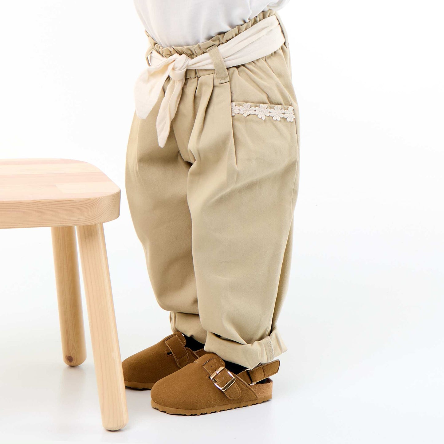 Twill Trousers with Tie Belt BEIGE