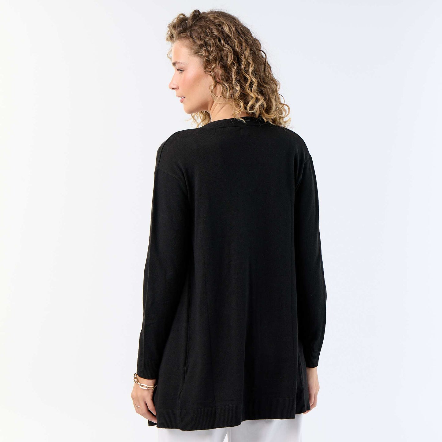 Fine-gauge open knit short cardigan BLACK