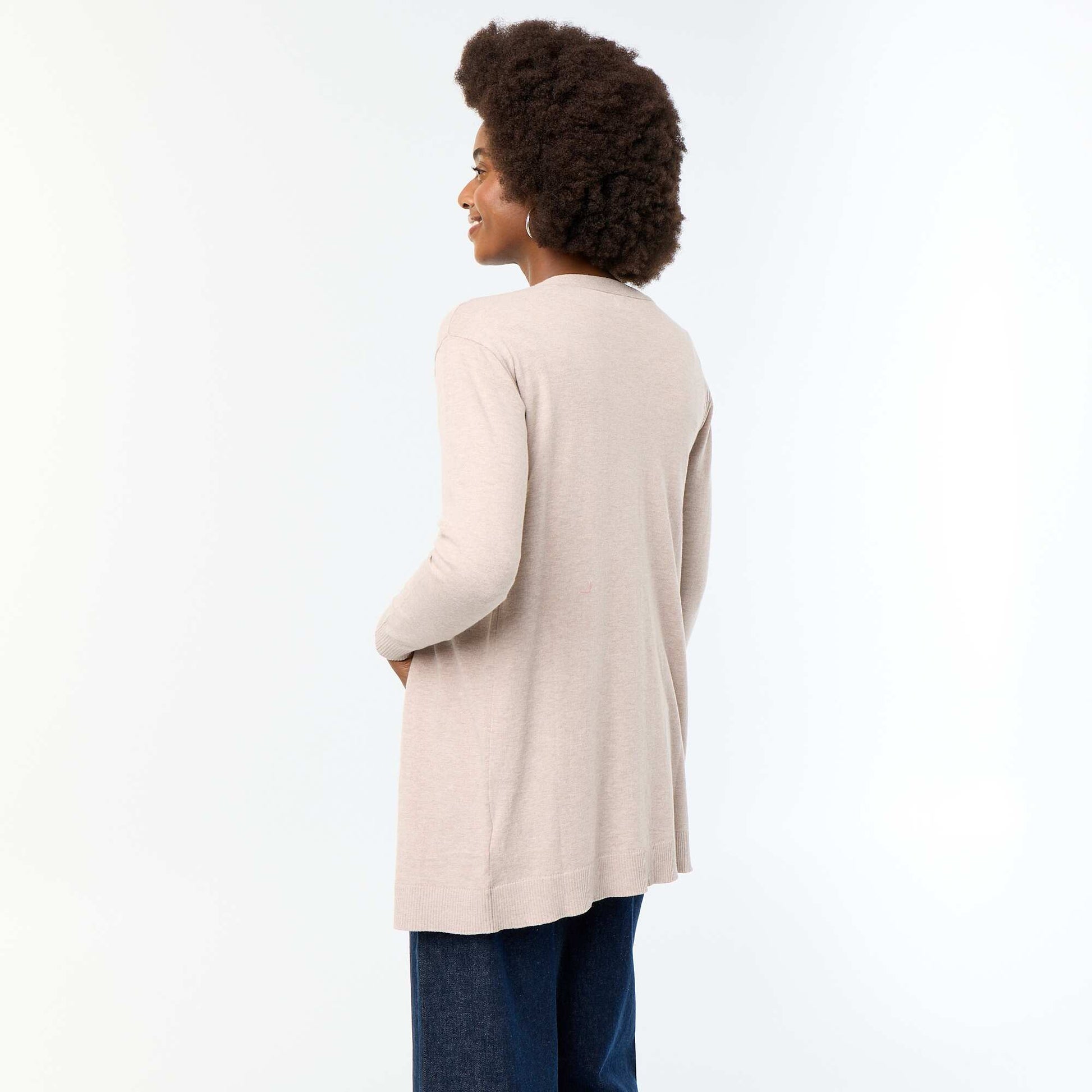 Fine-gauge open knit short cardigan BEIGE