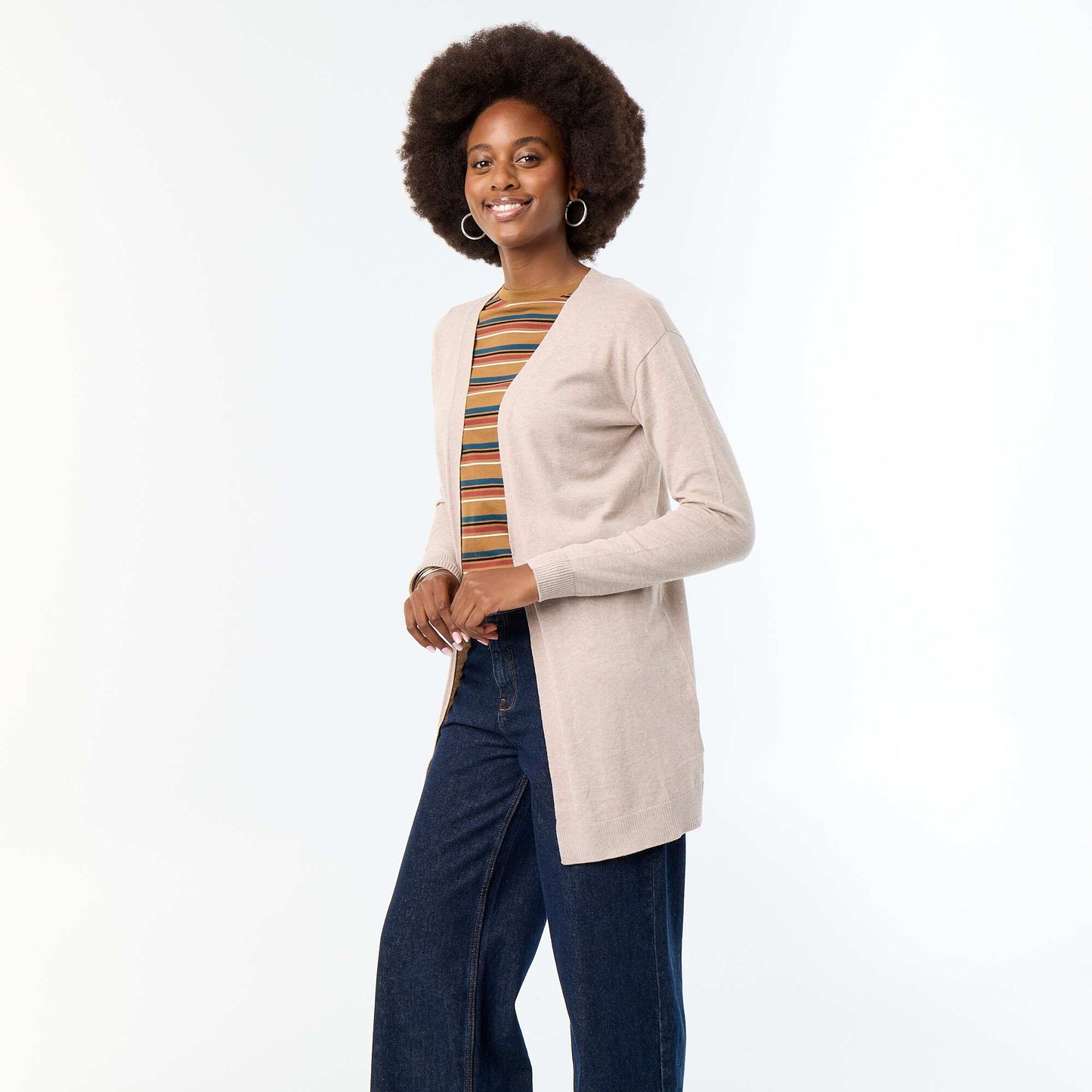 Fine-gauge open knit short cardigan BEIGE