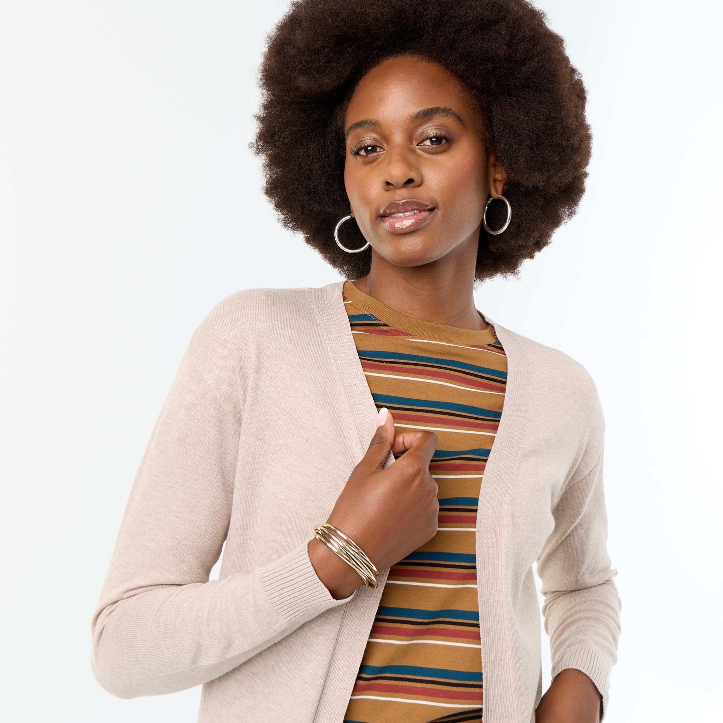 Fine-gauge open knit short cardigan BEIGE
