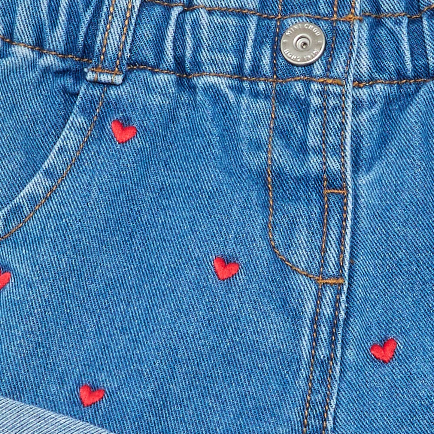 Denim shorts with heart pattern RED