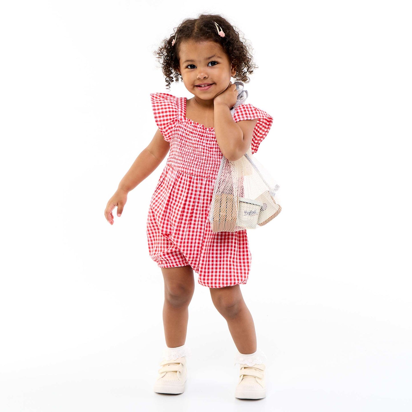 Gingham Romper with Ruffles RED