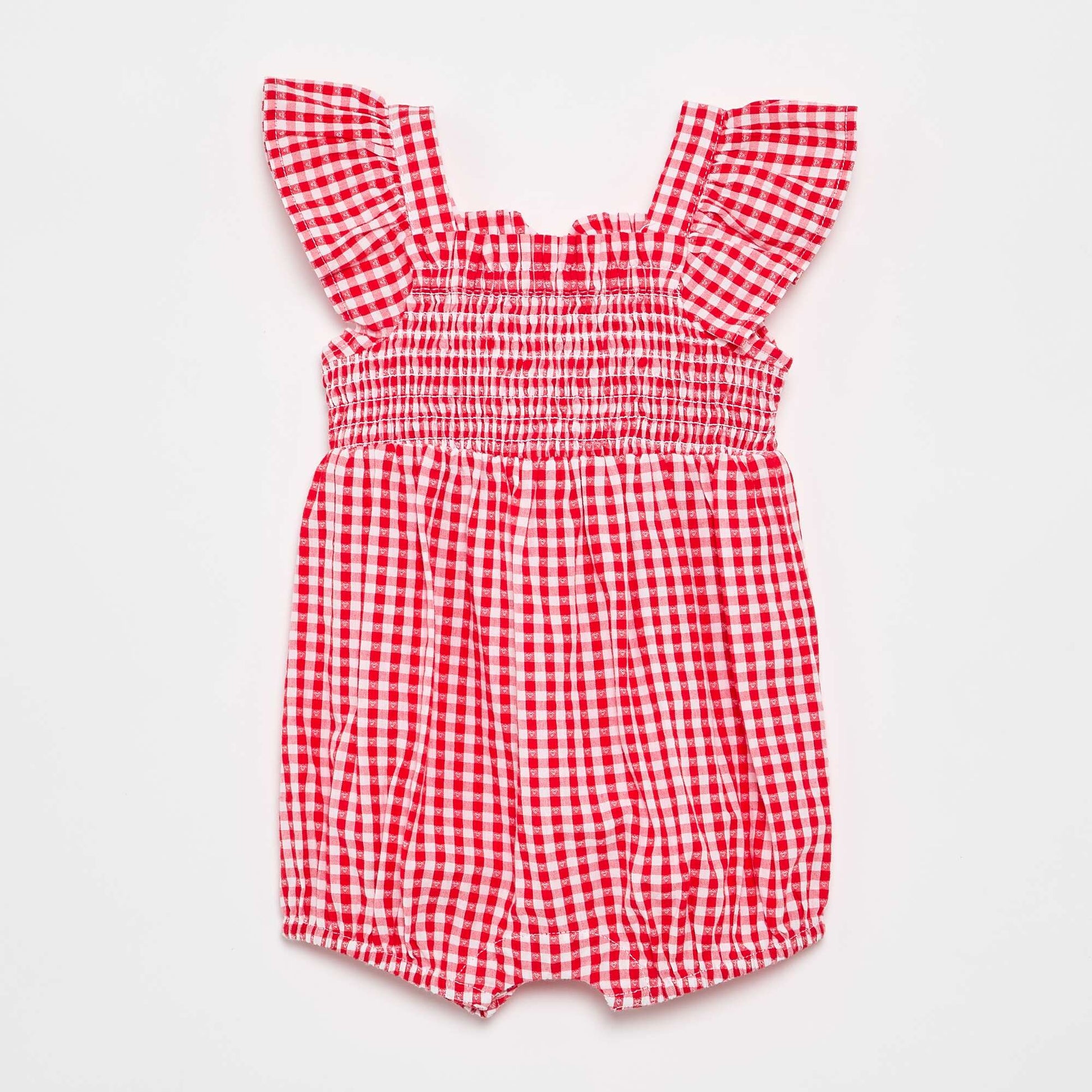 Gingham Romper with Ruffles RED