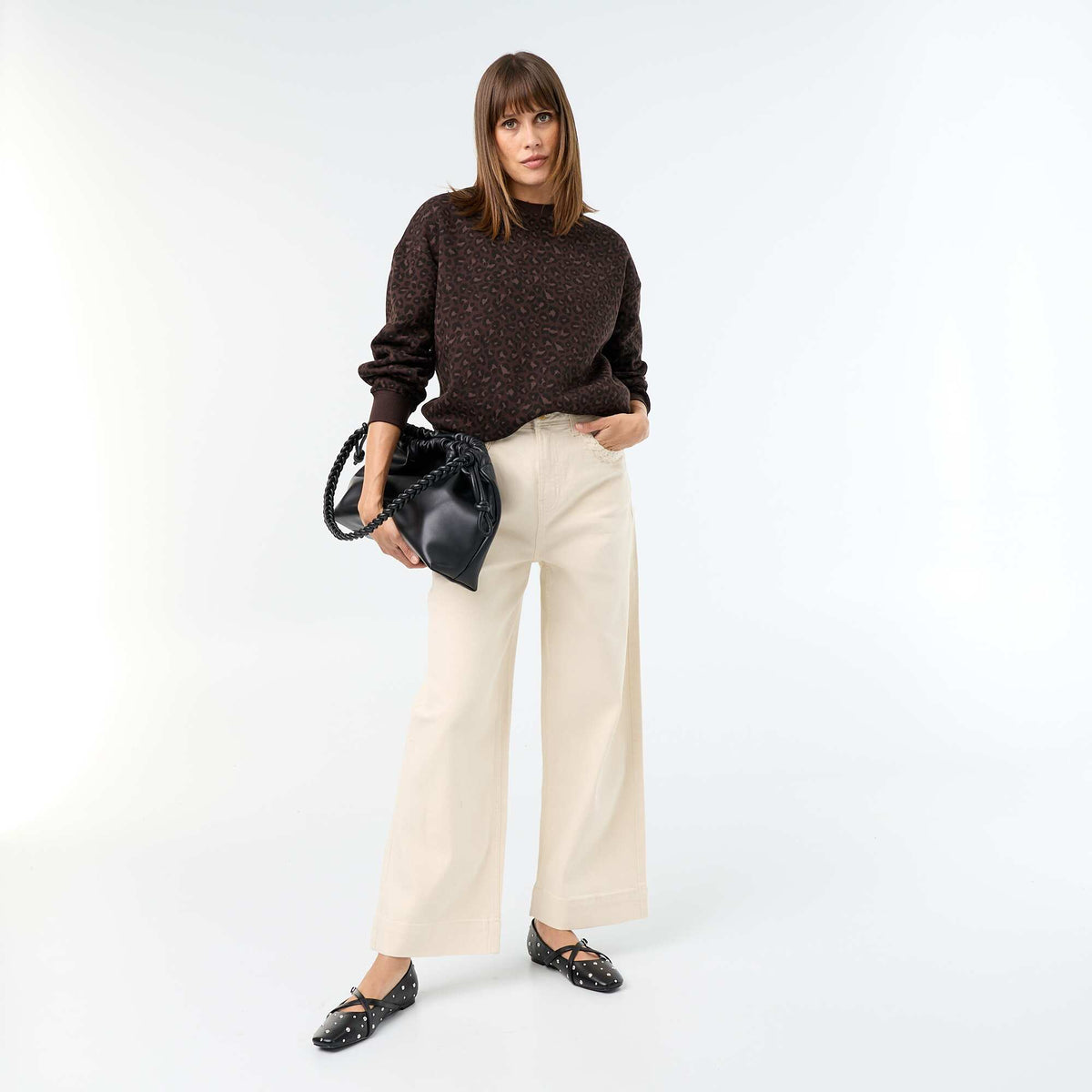 Printed long-sleeved sweatshirt BROWN