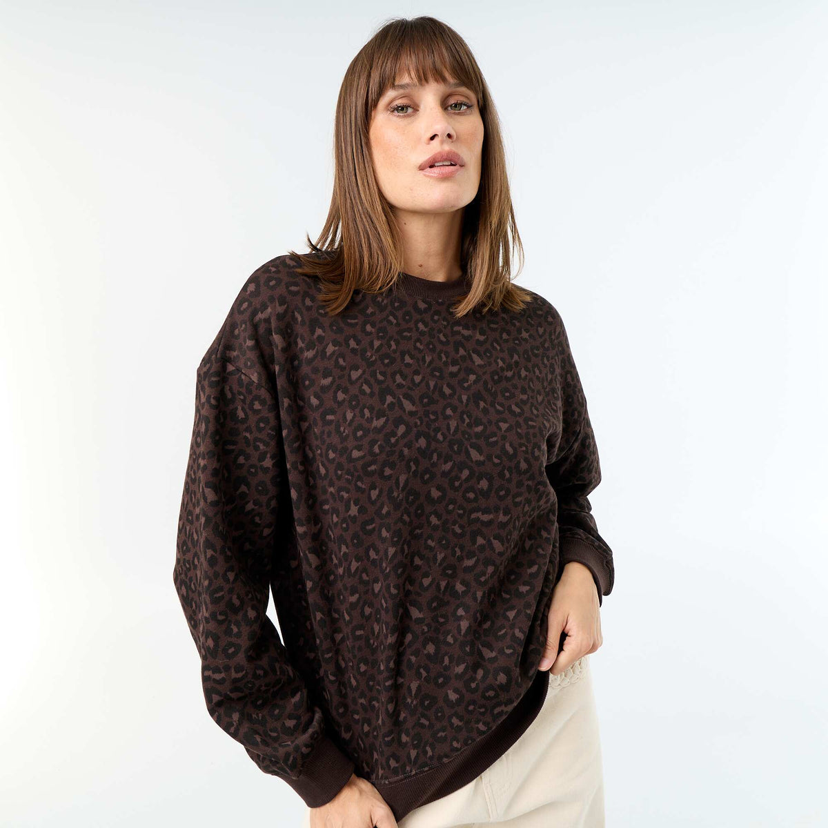 Printed long-sleeved sweatshirt BROWN
