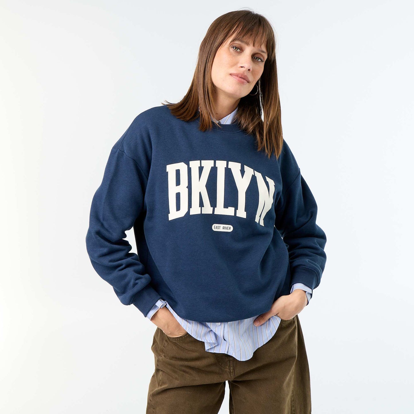 Printed long-sleeved sweatshirt BLUE