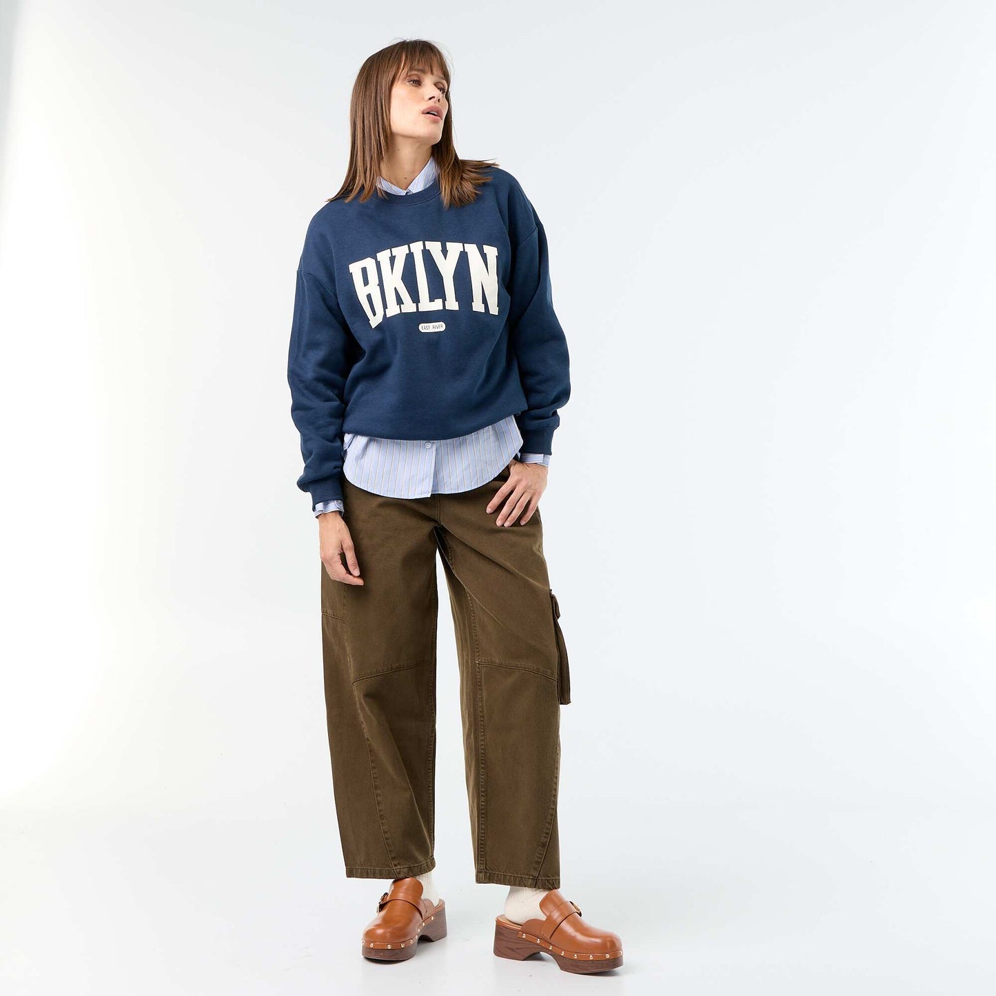 Printed long-sleeved sweatshirt BLUE