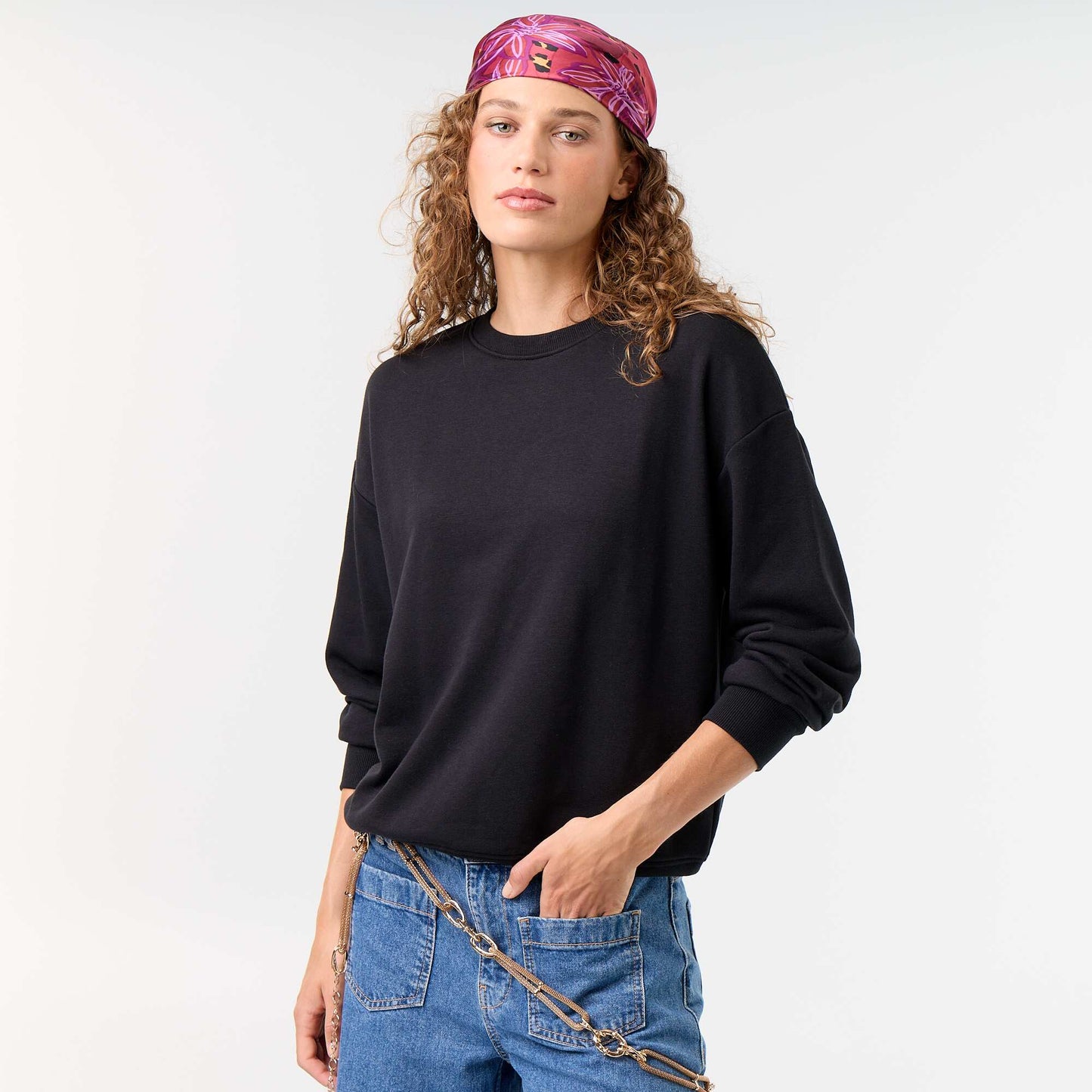 Plain French Terry Sweatshirt BLACK
