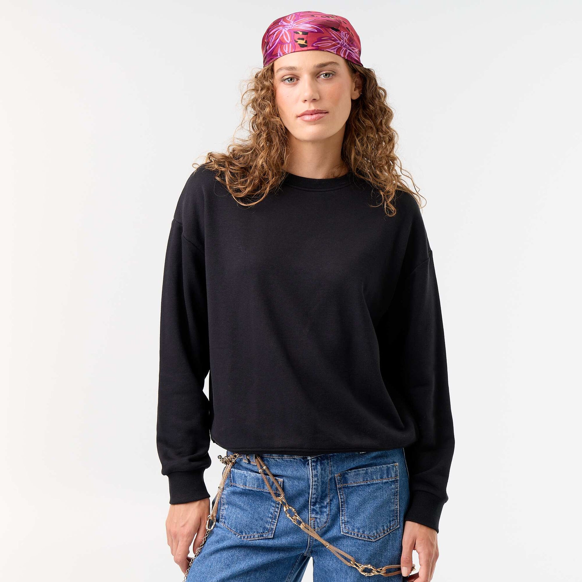 Plain French Terry Sweatshirt BLACK