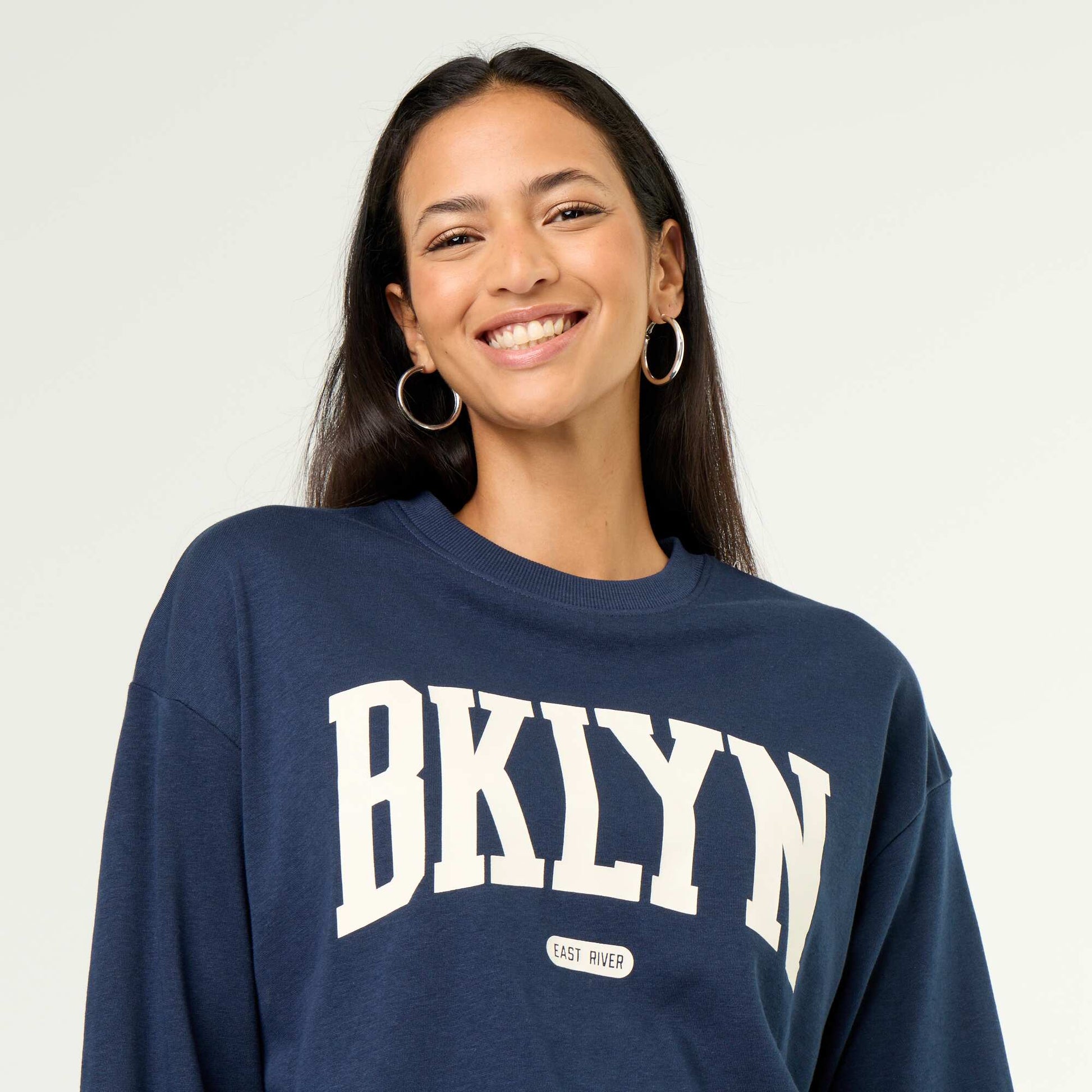 Crew neck sweatshirt with front print BLUE