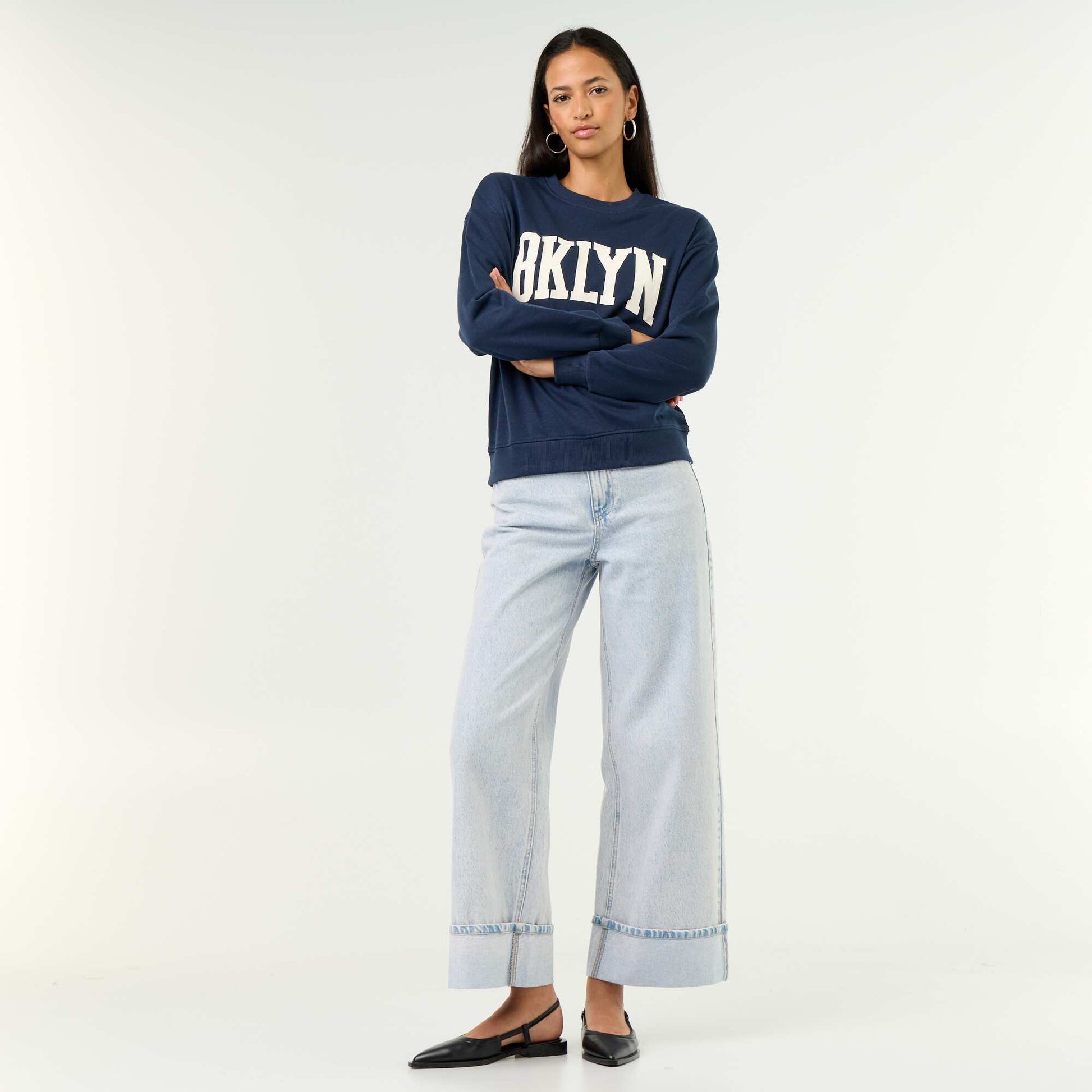 Crew neck sweatshirt with front print BLUE