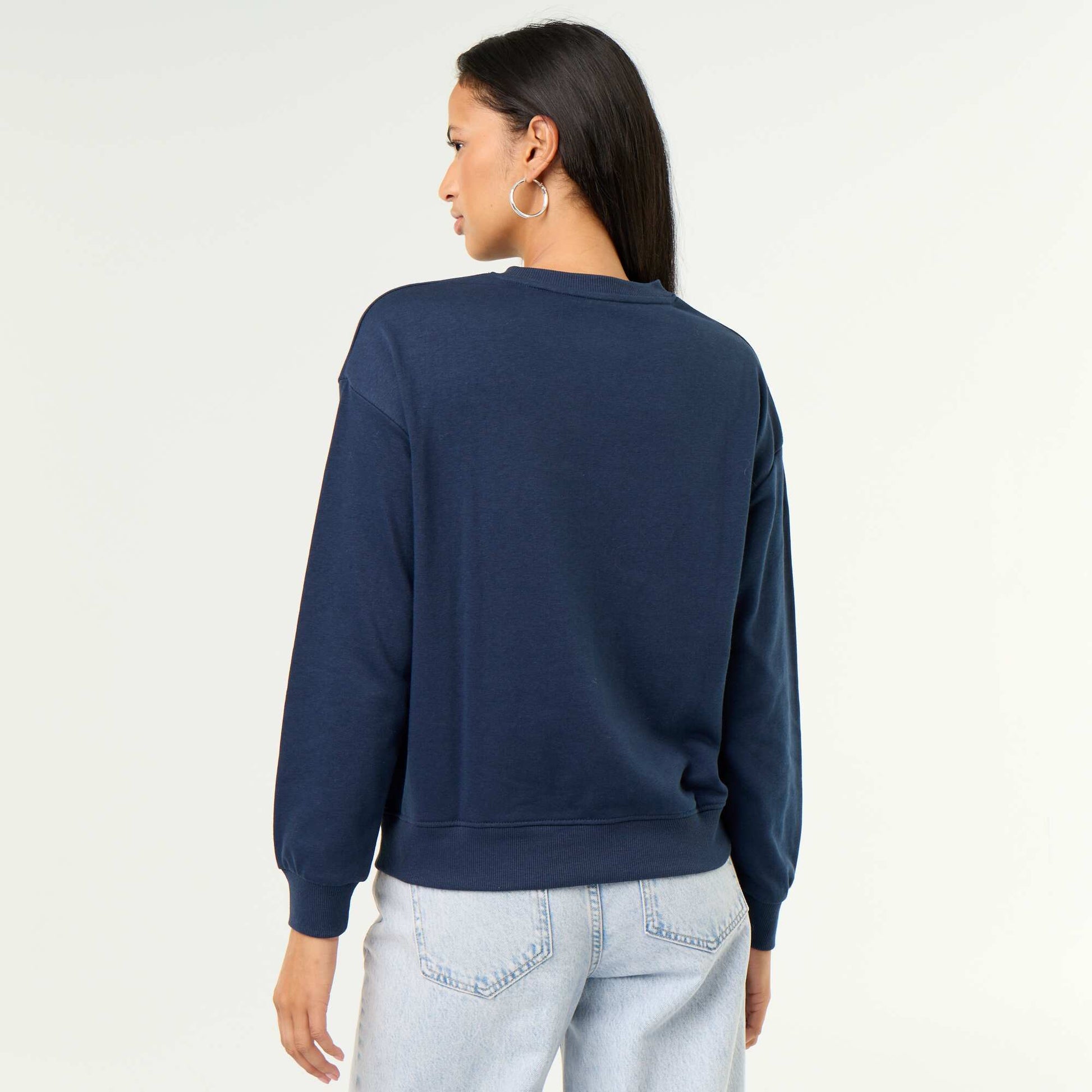 Crew neck sweatshirt with front print BLUE