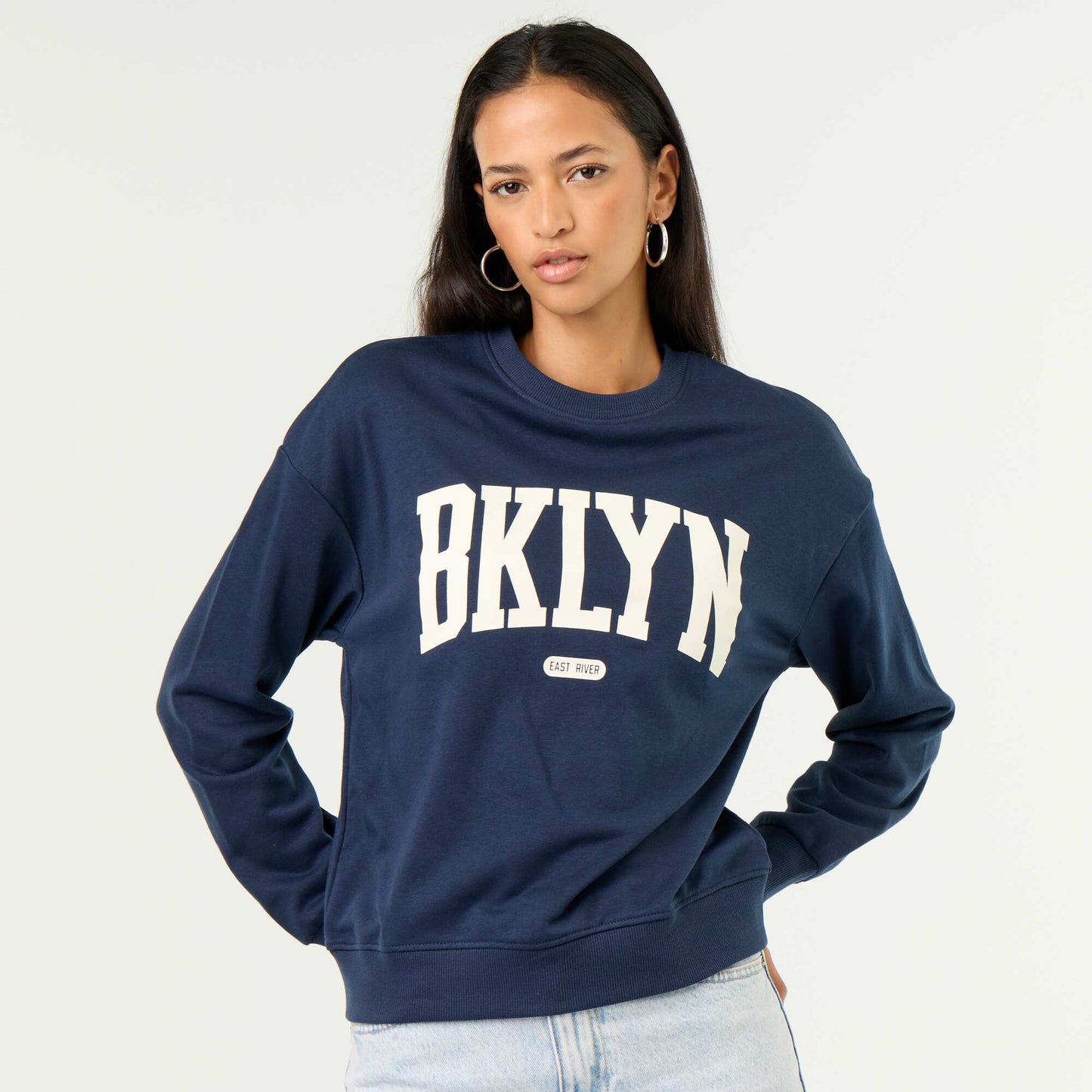 Crew neck sweatshirt with front print BLUE