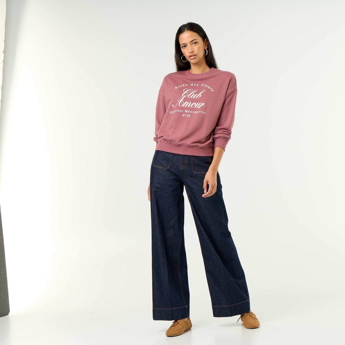 Crew neck sweatshirt with front print PINK